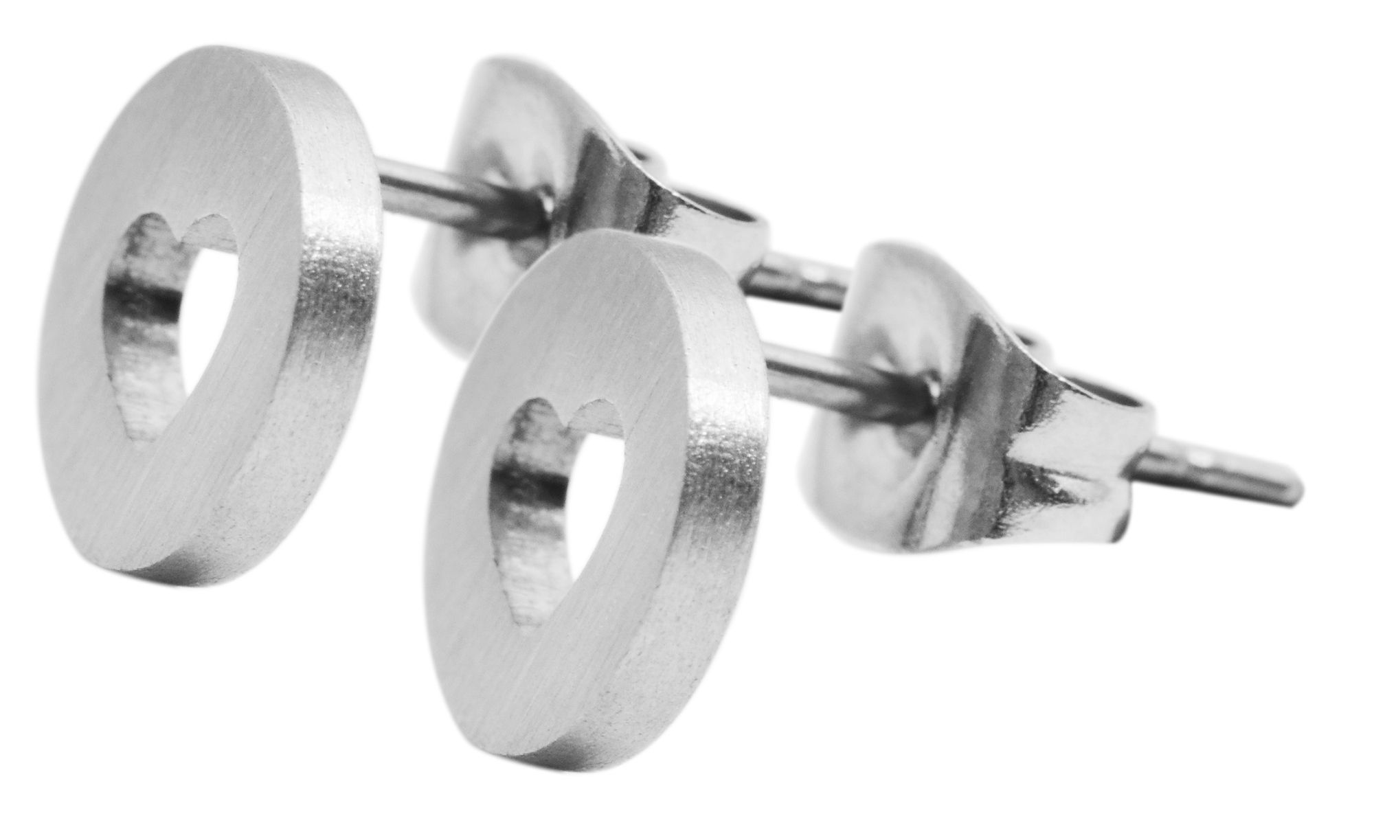 Akzent Edelstahl Schmuckset Kette + Ohrstecker, Kreis/ Herz, matt, silberfarbig