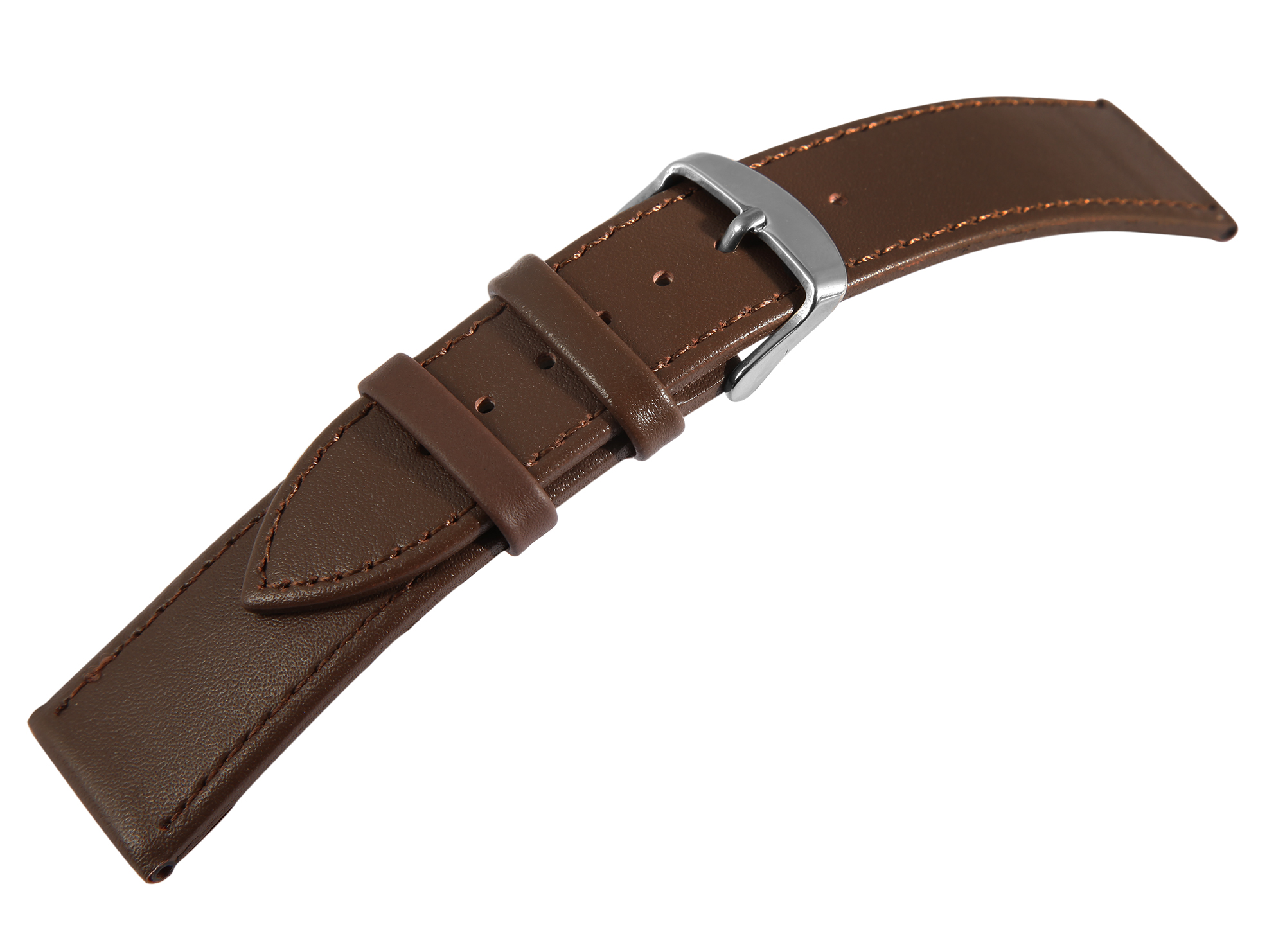 Echtleder-Uhrenarmband, braun/ silberfarben, 22 mm