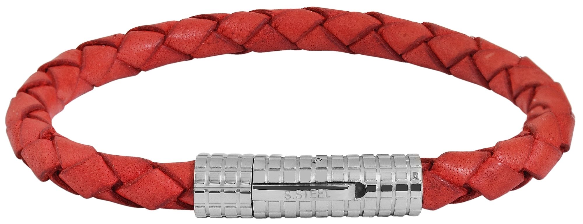 Akzent Echtlederarmband, rot, geflochten mit Edelstahlclipverschluss, rot