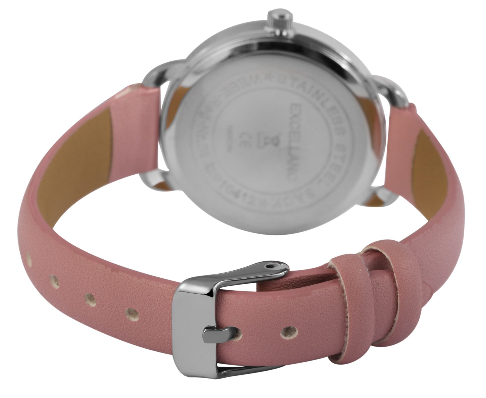 Excellanc Damenuhr mit Lederimitationsarmband, floral, rosa