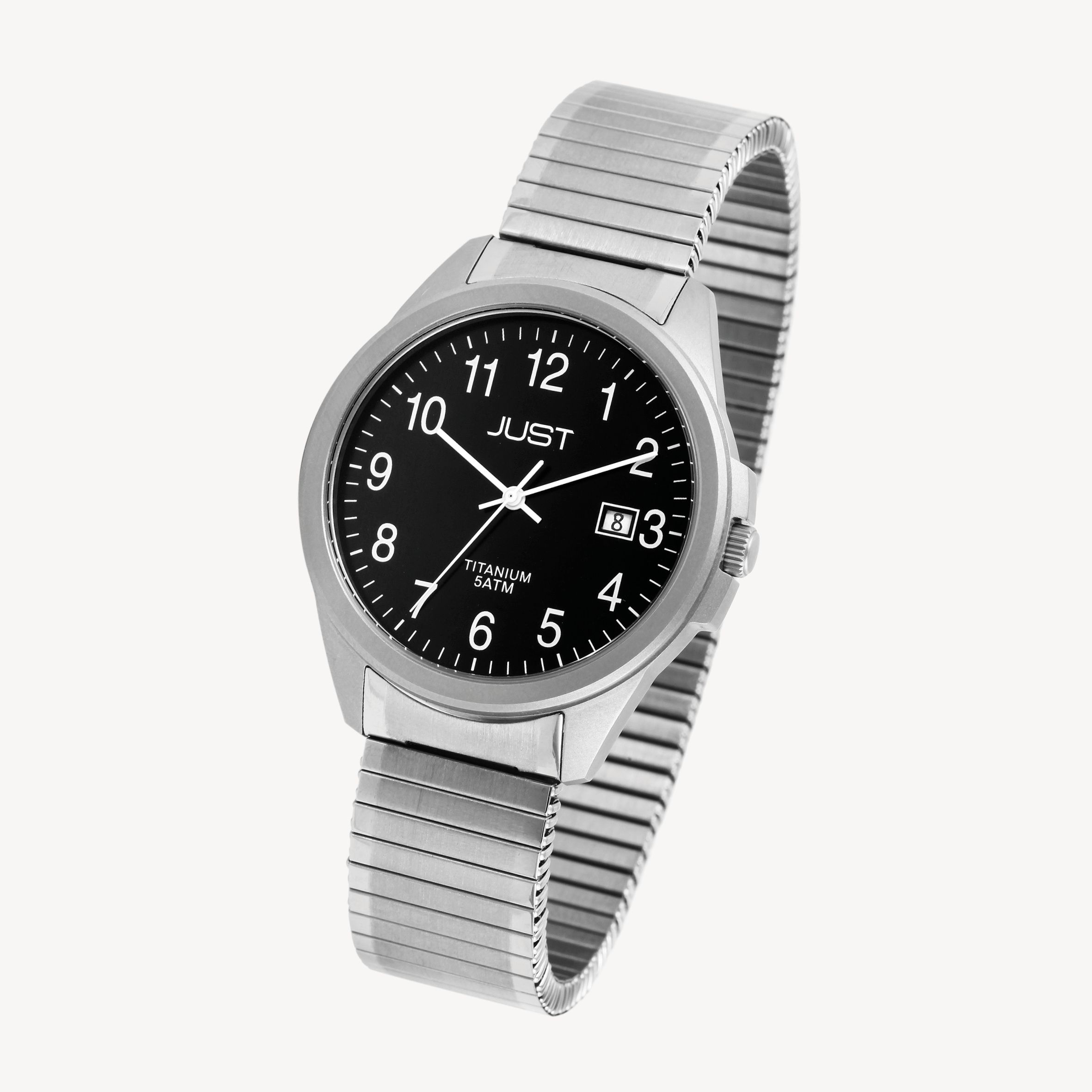 Just Herrenuhr mit Zugarmband, Titan, 5 ATM, schwarzes ZB