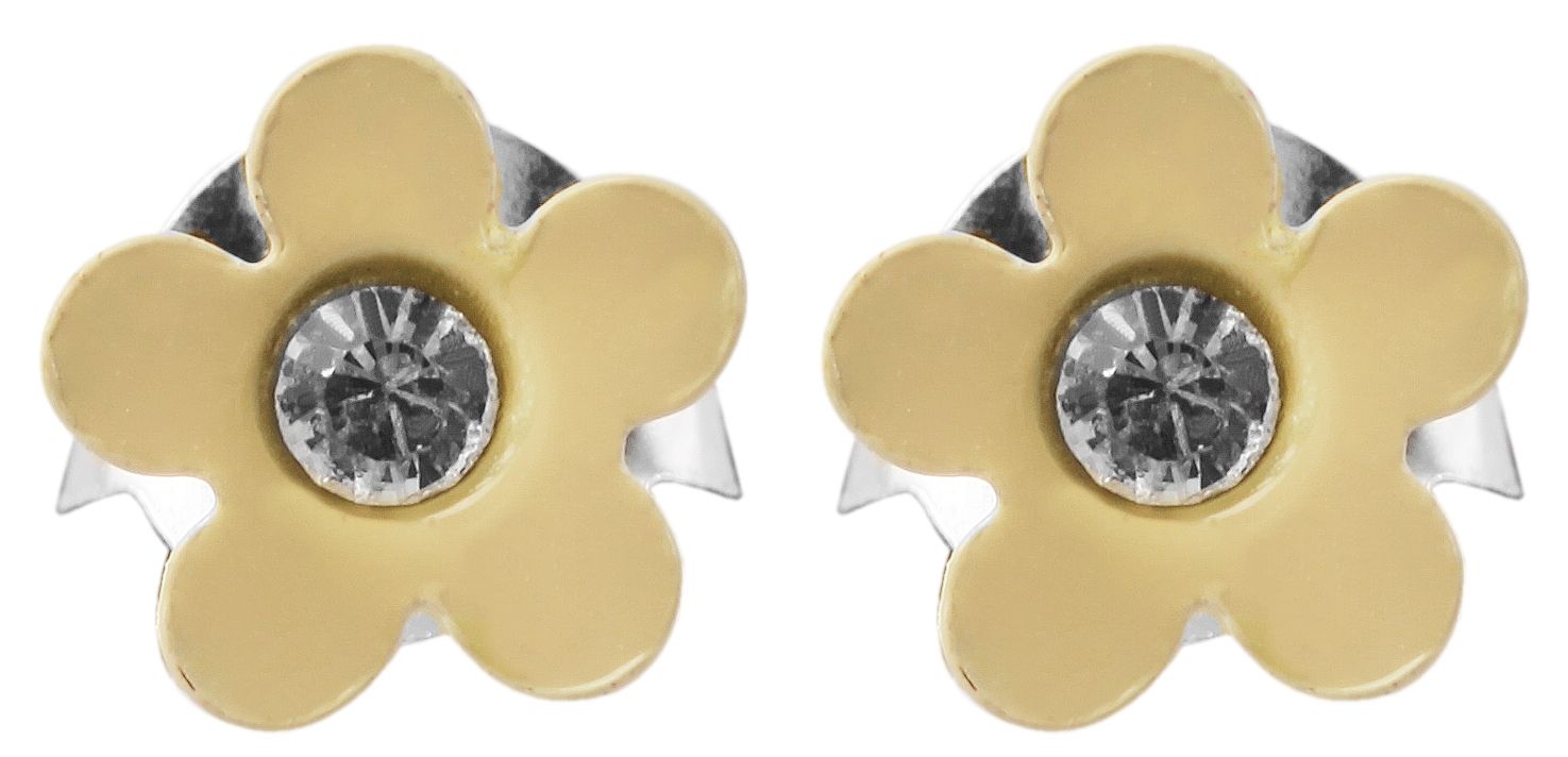 925/- Echt Silber Kinder Ohrstecker "Florette", Blume mit Similistein, creme