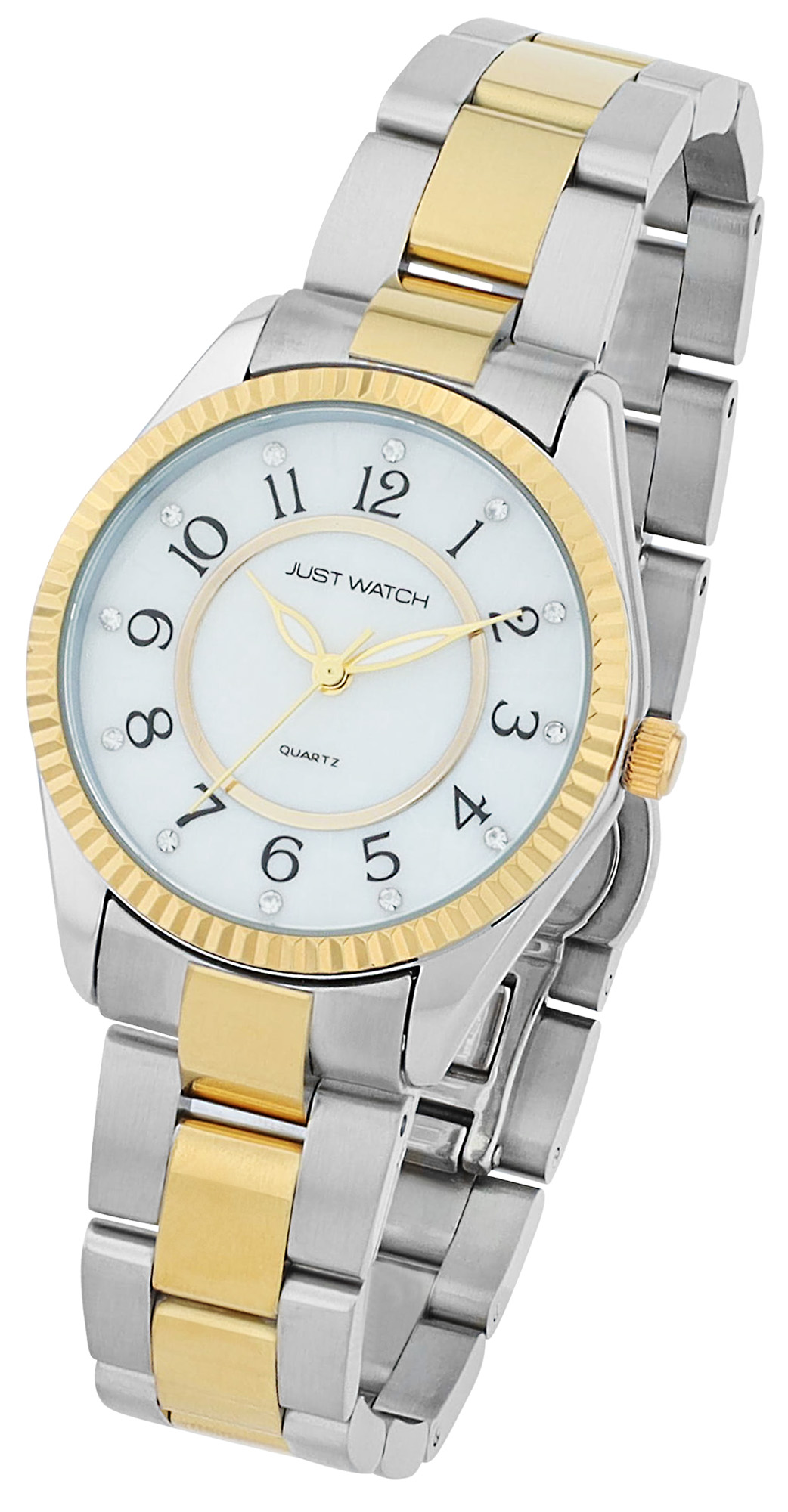 JUST WATCH Damenuhr "Lunaria" mit Edelstahlband, Simili, Ø 32 mm, bicolor/ Perlmutt