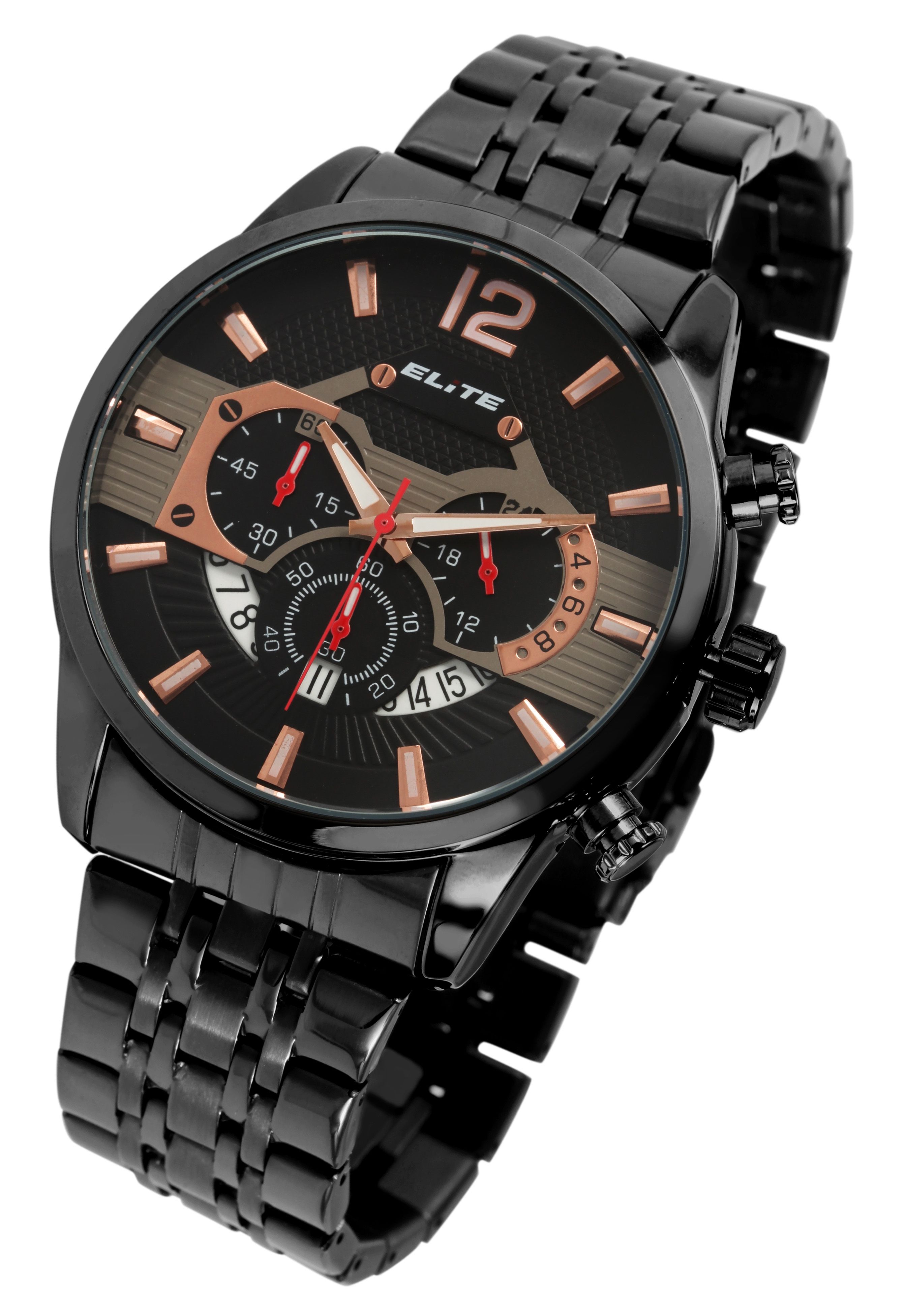 ELITE Herrenchronograph mit Edelstahlarmband, schwarz