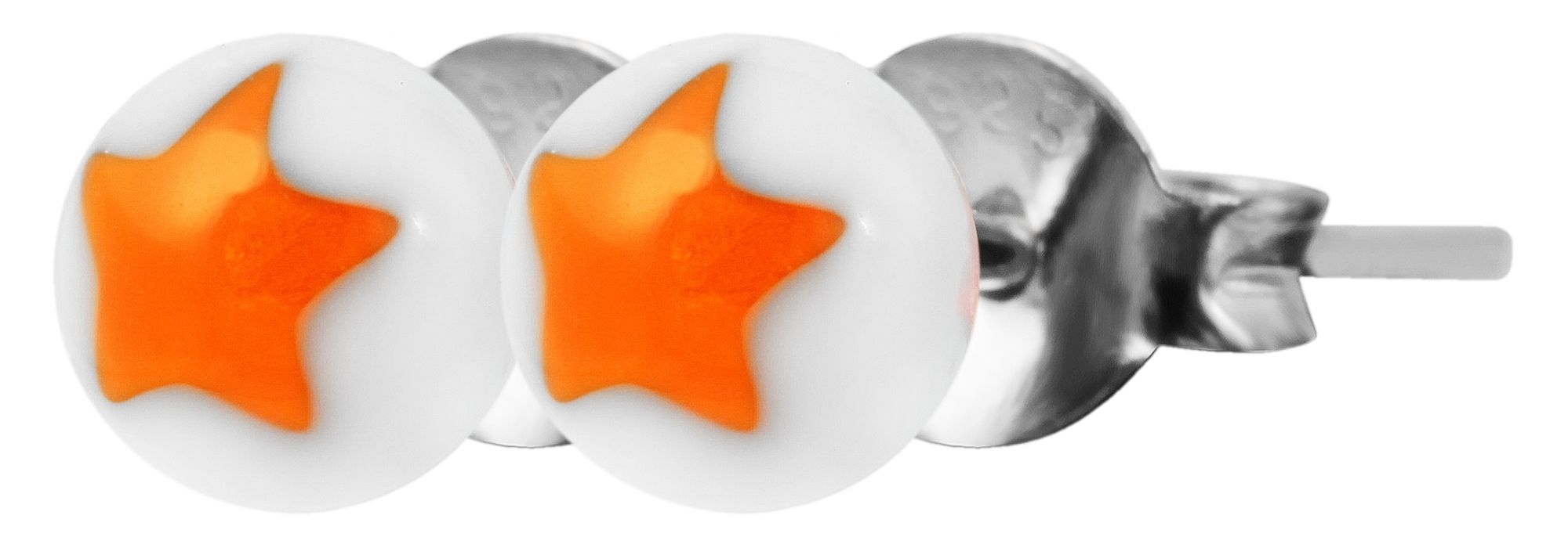 925/- Echt Silber Kinder Ohrstecker "Astrid", Perle mit Stern, weiß/orange