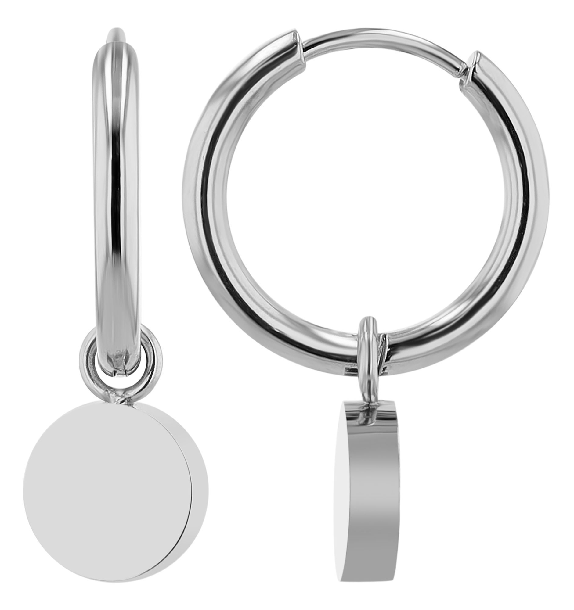 "Soile" Edelstahl Creole Ø 12 mm - runder Anhänger (abnhembar), silberfarben