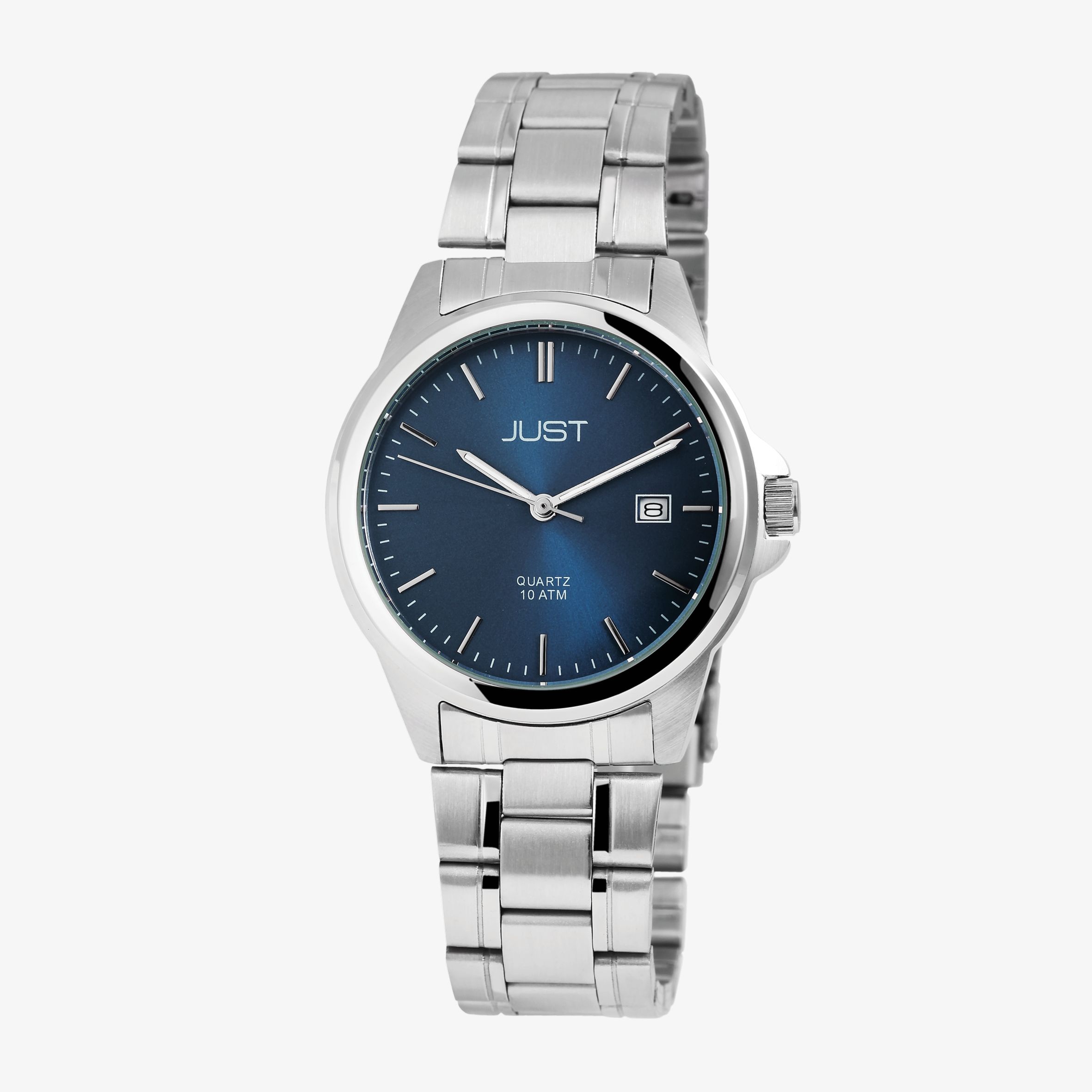 Just "Baroon" Herrenuhr mit Edelstahlband, 3-Zeiger, Datumsanzeige, silberfarben, petrolfarbenes ZB