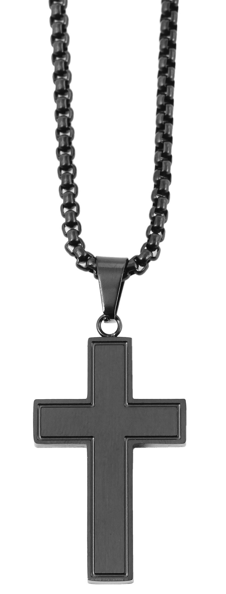"Isoke" Erbskette mit Anhänger, Kreuz, Edelstahl, 61 cm, schwarz