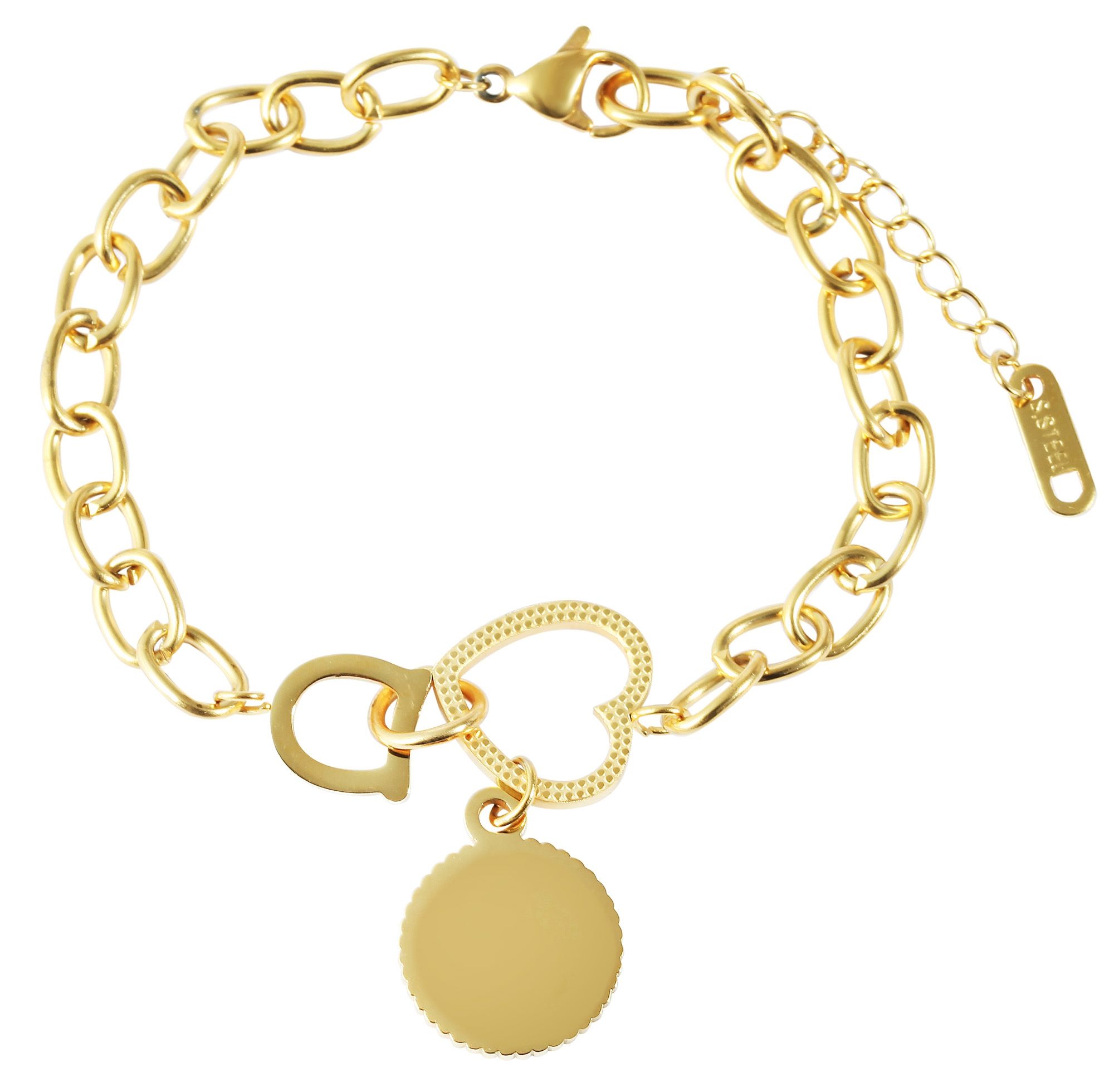 Akzent Armband aus Edelstahl, Gravurmünze, 17+3 cm, goldfarben