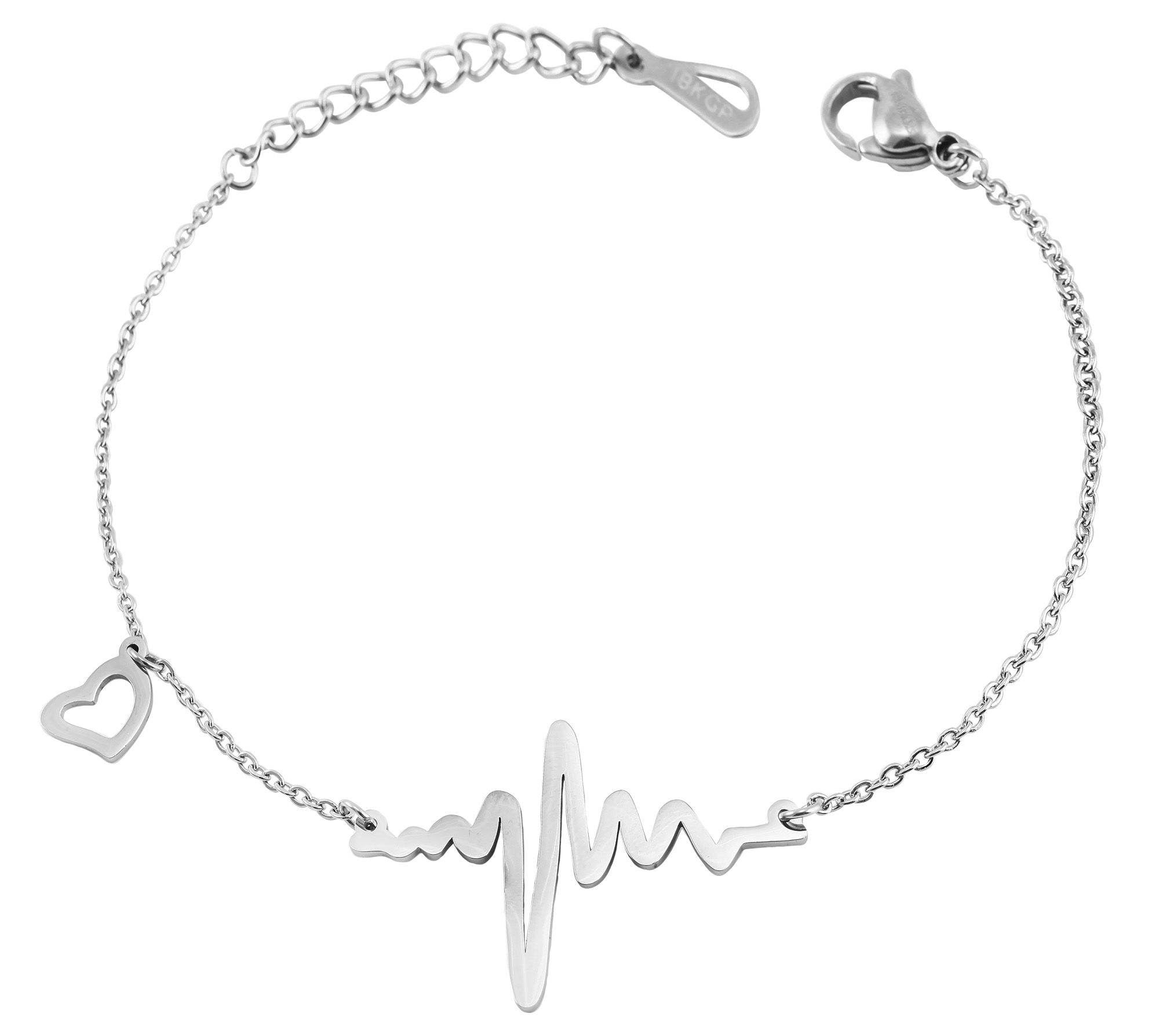 "Hanna" Edelstahl Armband mit Anhänger - Herz & Herzschlag, 17+3 cm, silberfarbig