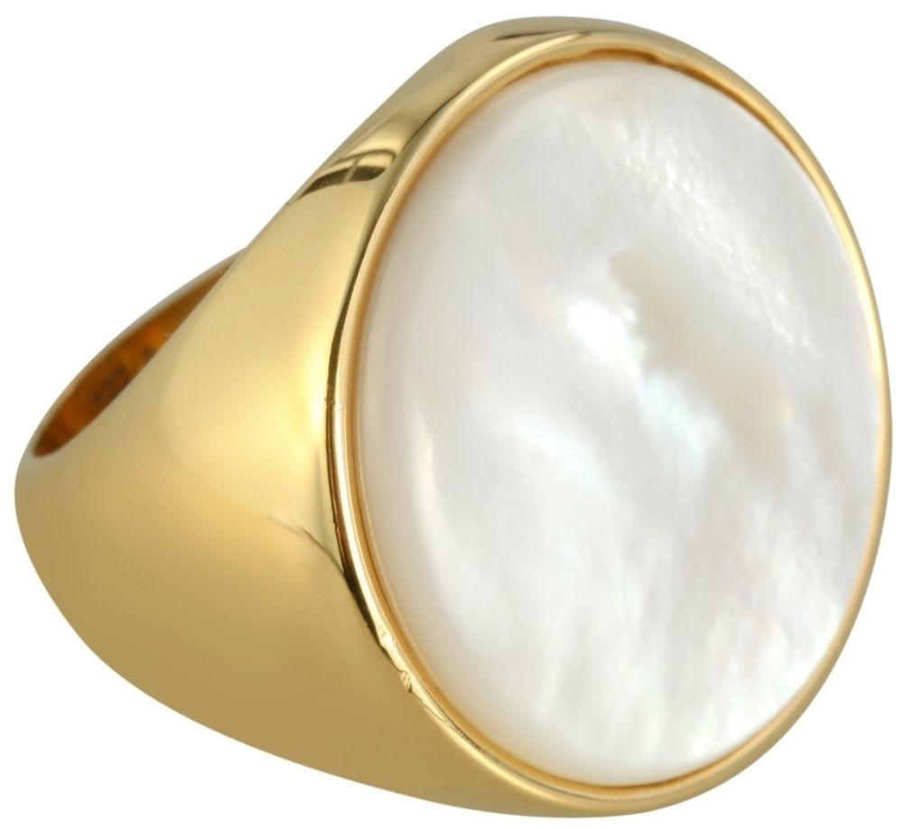 "Charlotta", Edelstahl Damenring, Perlmuttbesatz, goldfarben, Gr. 60