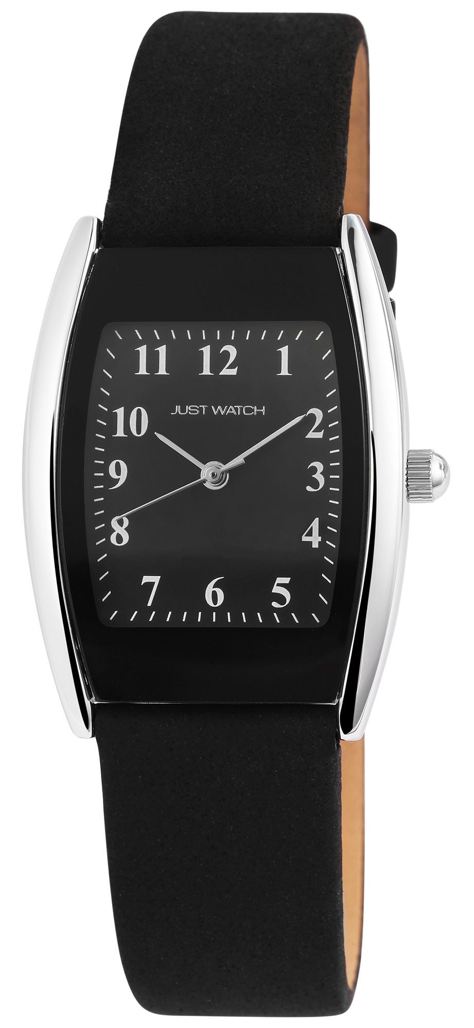 Just Watch Damenuhr mit Echtlederarmband, Tonneau, schwarz/silberfarben