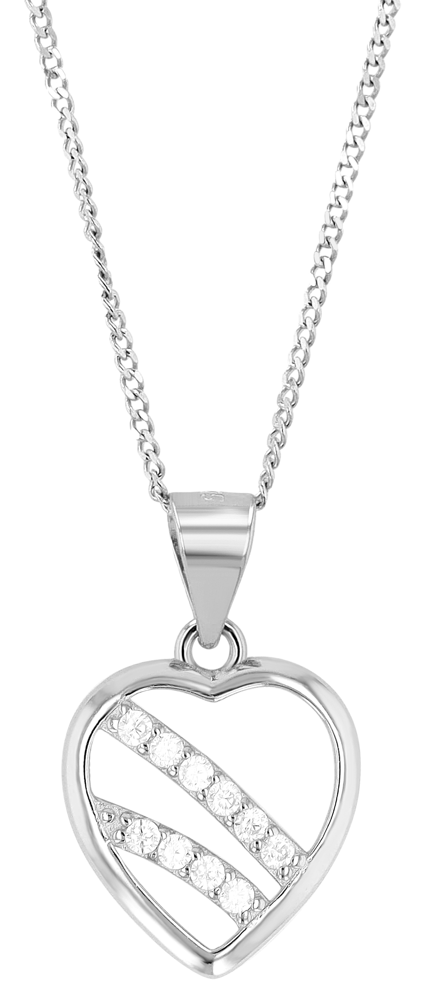 "Kokoro", 925/- Echt Silber Anhänger Herz mit Zirkonia, silberfarben rhodiniert
