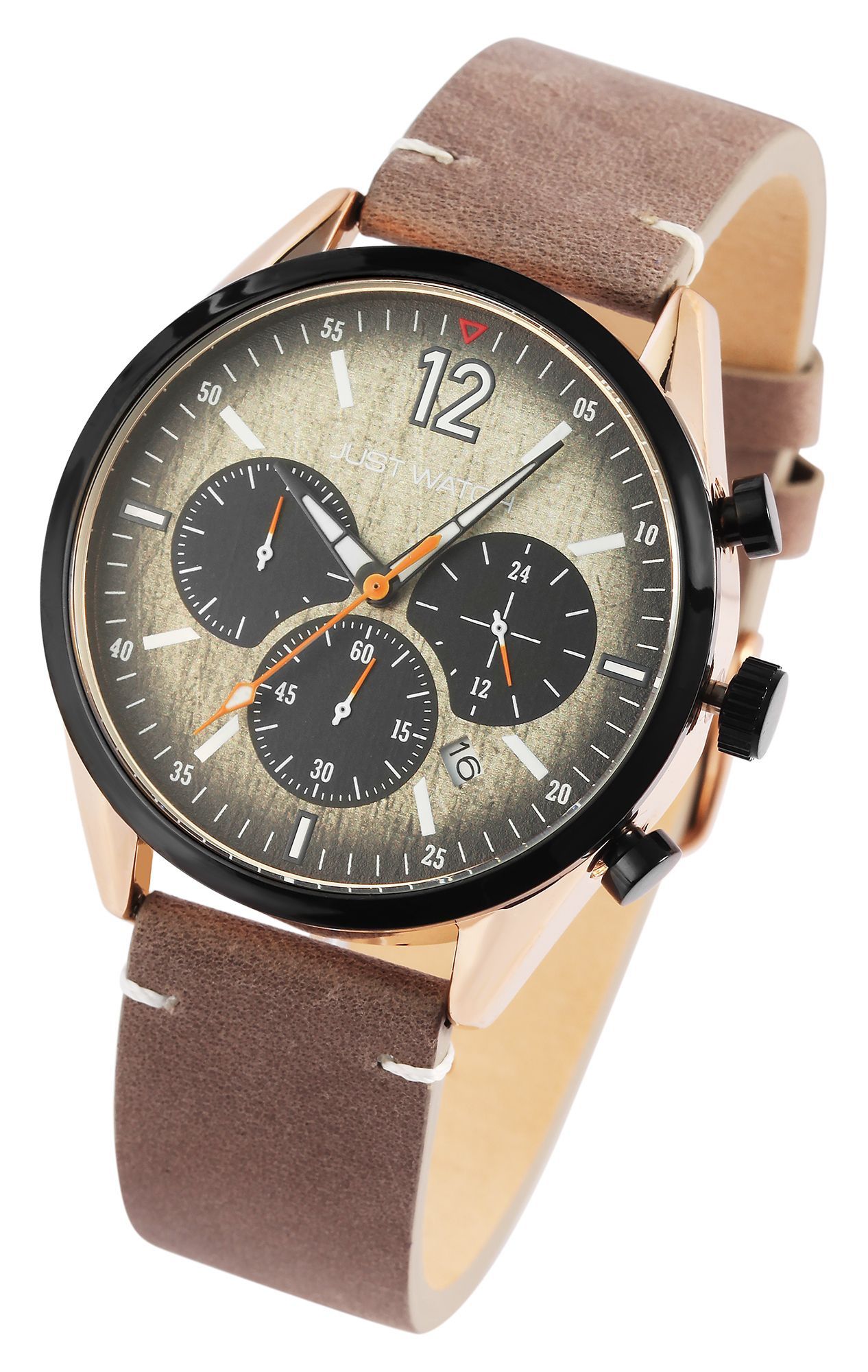 Just Watch Herrenchronograph "Theodor" mit Echtlederarmband, taupe/roségoldfarben