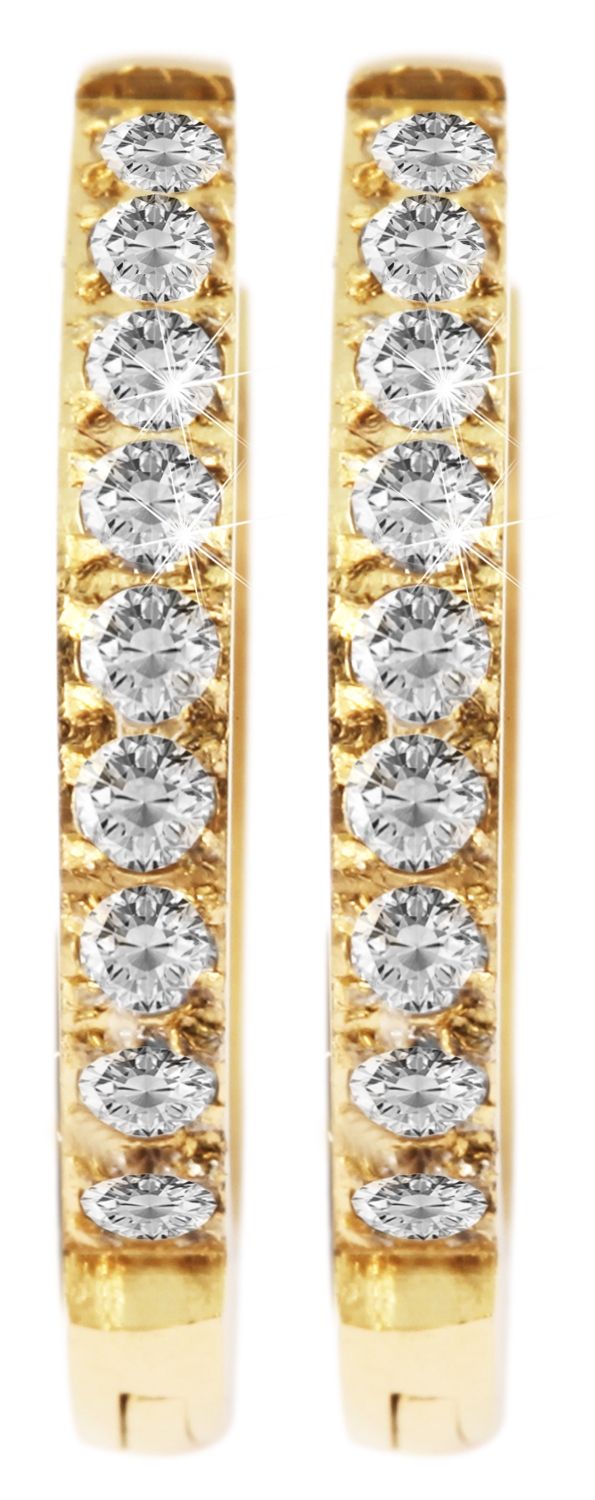 "Idita" Edelstahl Creolen, Similibesatz, Ø 12 mm, goldfarben