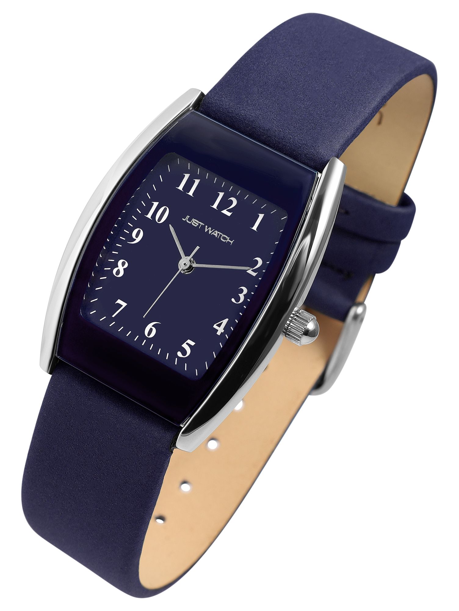Just Watch Damenuhr mit Echtlederarmband, Tonneau, blau/ silberfarben