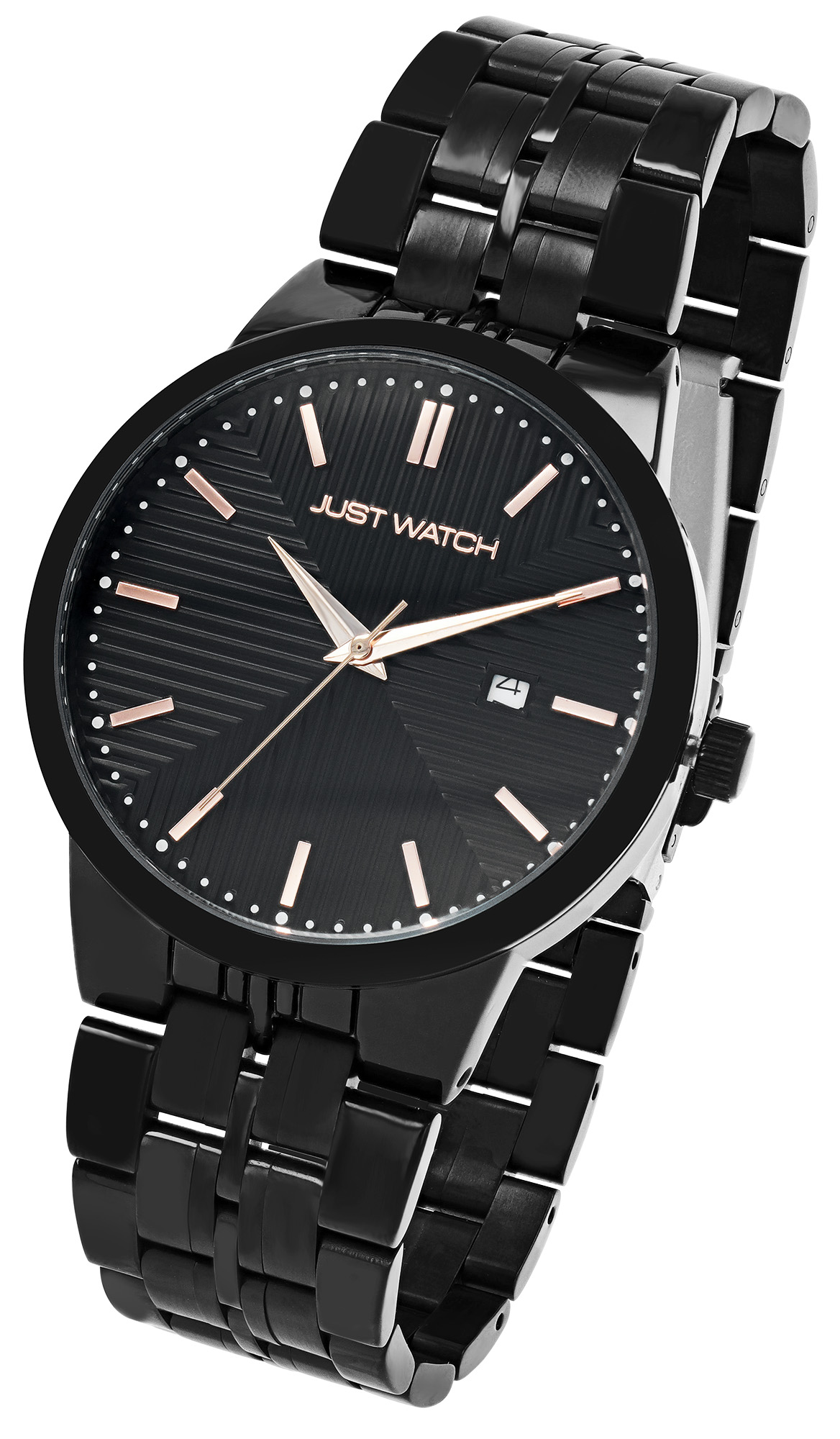 Just Watch Unisexuhr mit Edelstahlarmband, schwarz/roségoldfarben