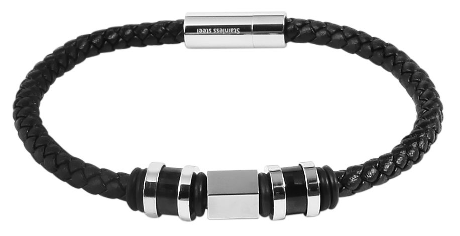 Akzent Echtlederarmband mit Carbon- und Edelstahlelementen