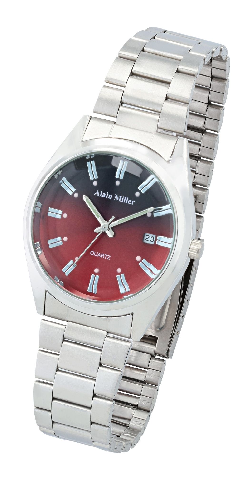 Alain Miller Unisexuhr mit Metallband, Ø 36,5 mm, silberfarben/ rot