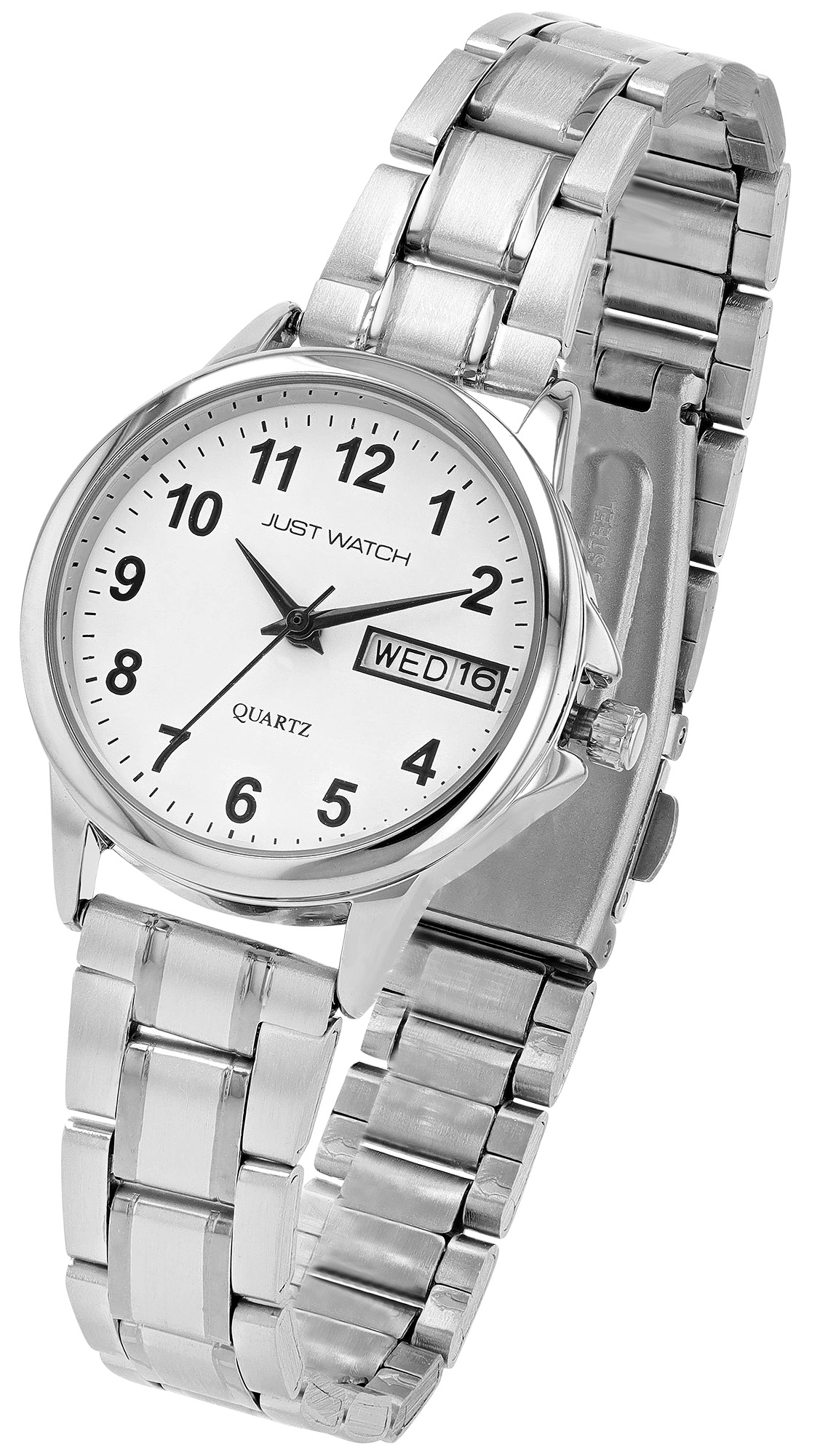 Just Watch "Bertha" Damenuhr Ø 29 mm, Edelstahlband, silberfarben/ weiß