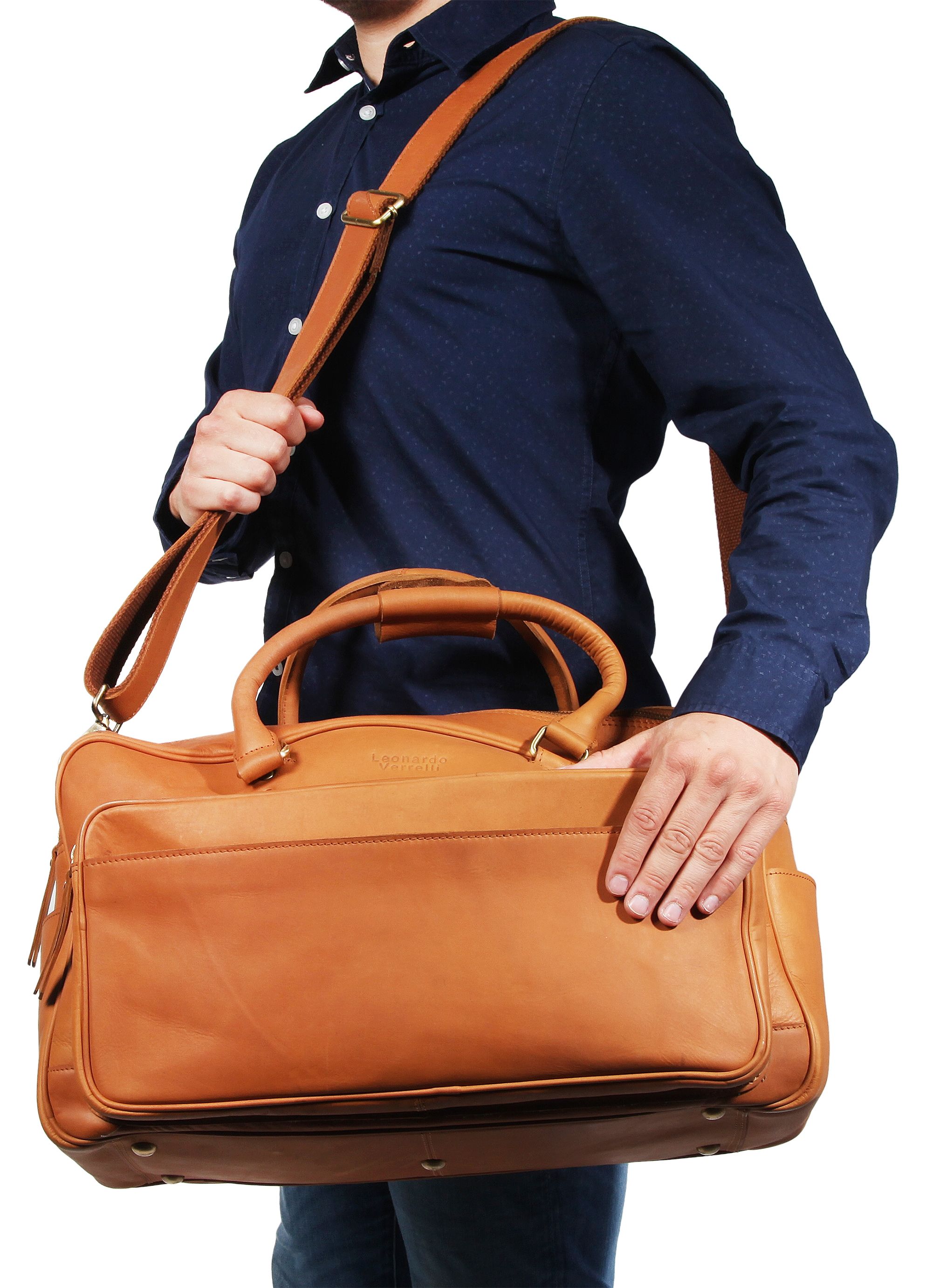Leonardo Verrelli Echt Leder Tragetasche Handtasche, Braun