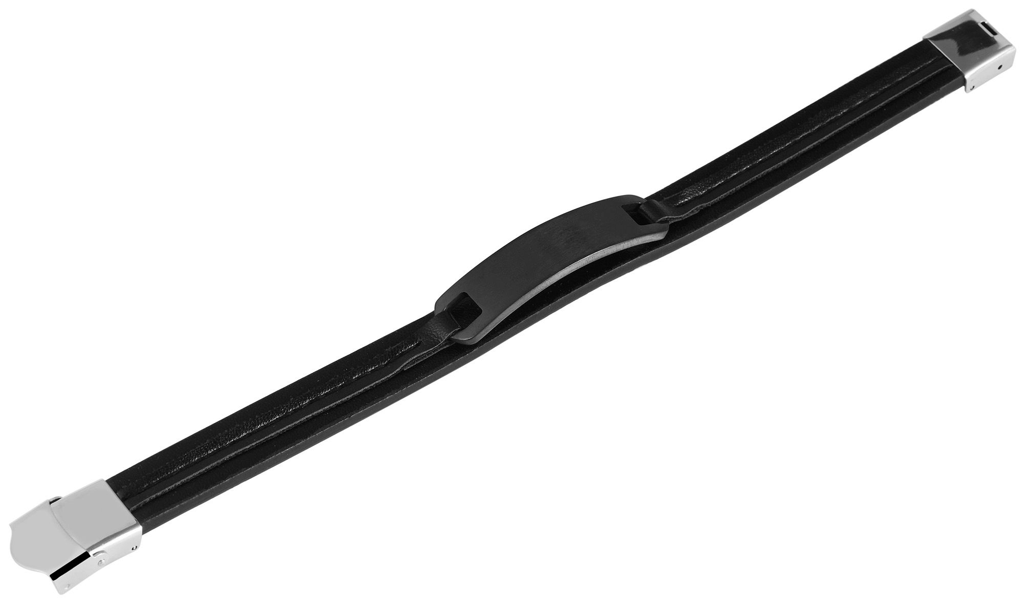 Akzent Armband aus Echtleder und Edelstahl, schwarz/schwarz
