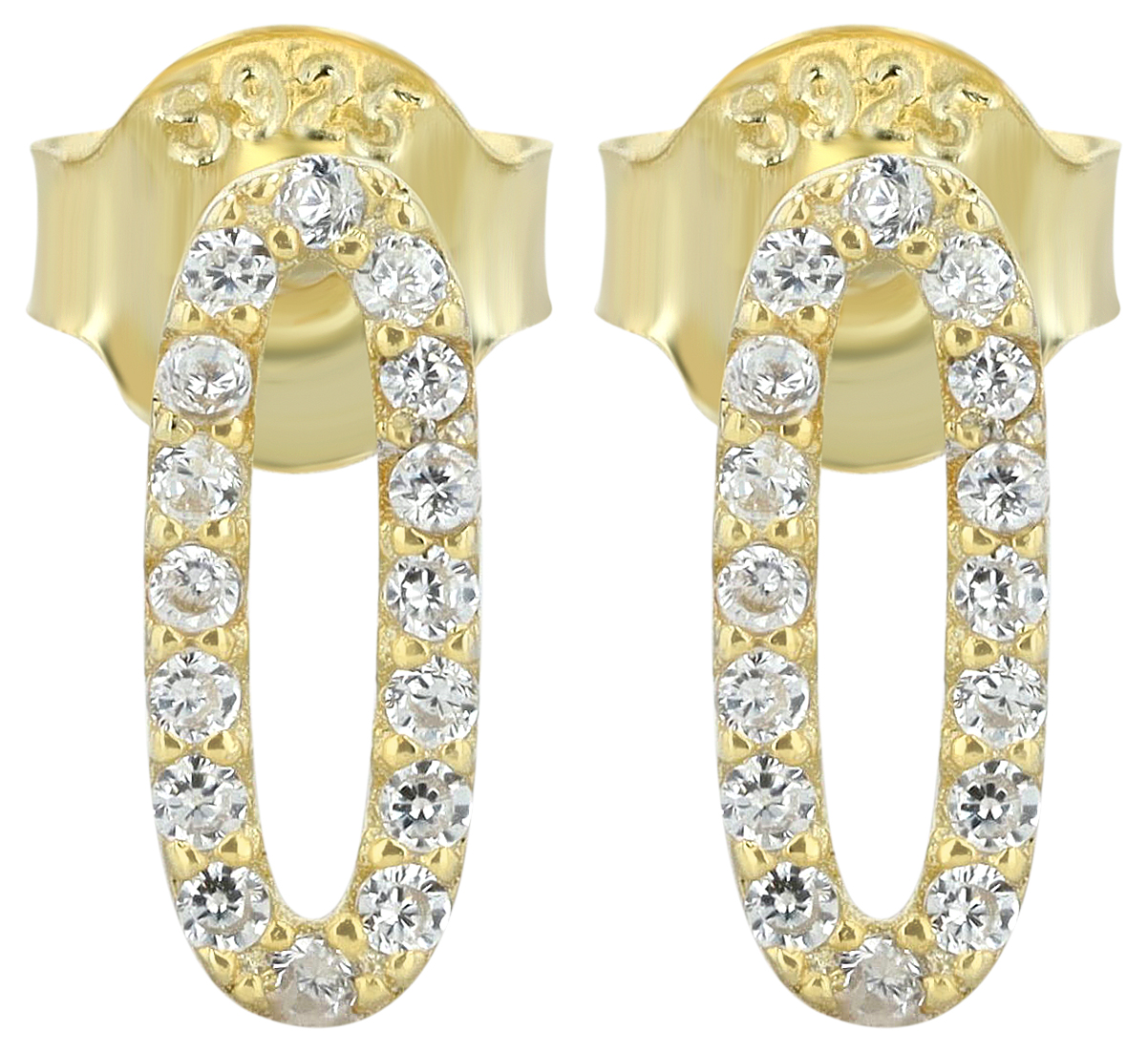 "Olga" 925/- Echt Silber Ohrstecker - oval, Zirkon, vergoldet