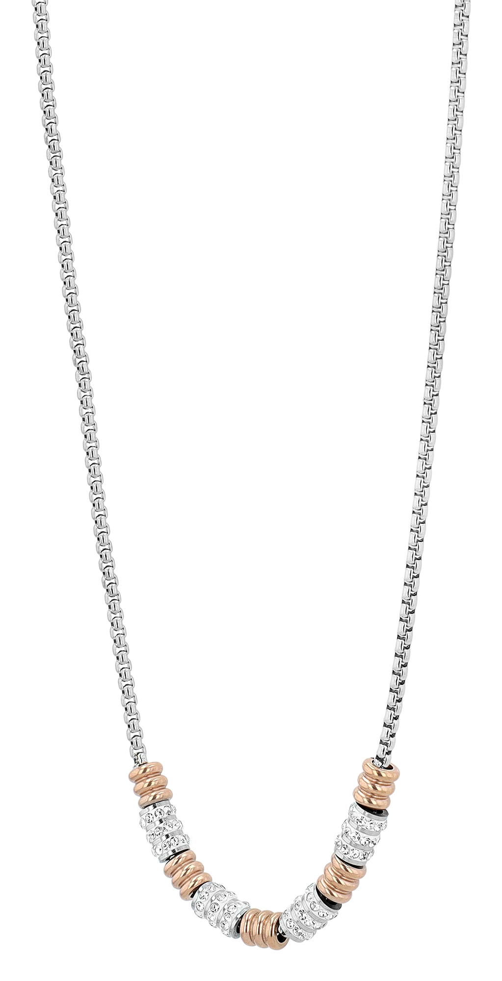 "Lorana", Akzent Edelstahl Venezianerkette, Edelstahlbeads, Simili, silberfarben/roségoldfarben, 45 + 5 cm
