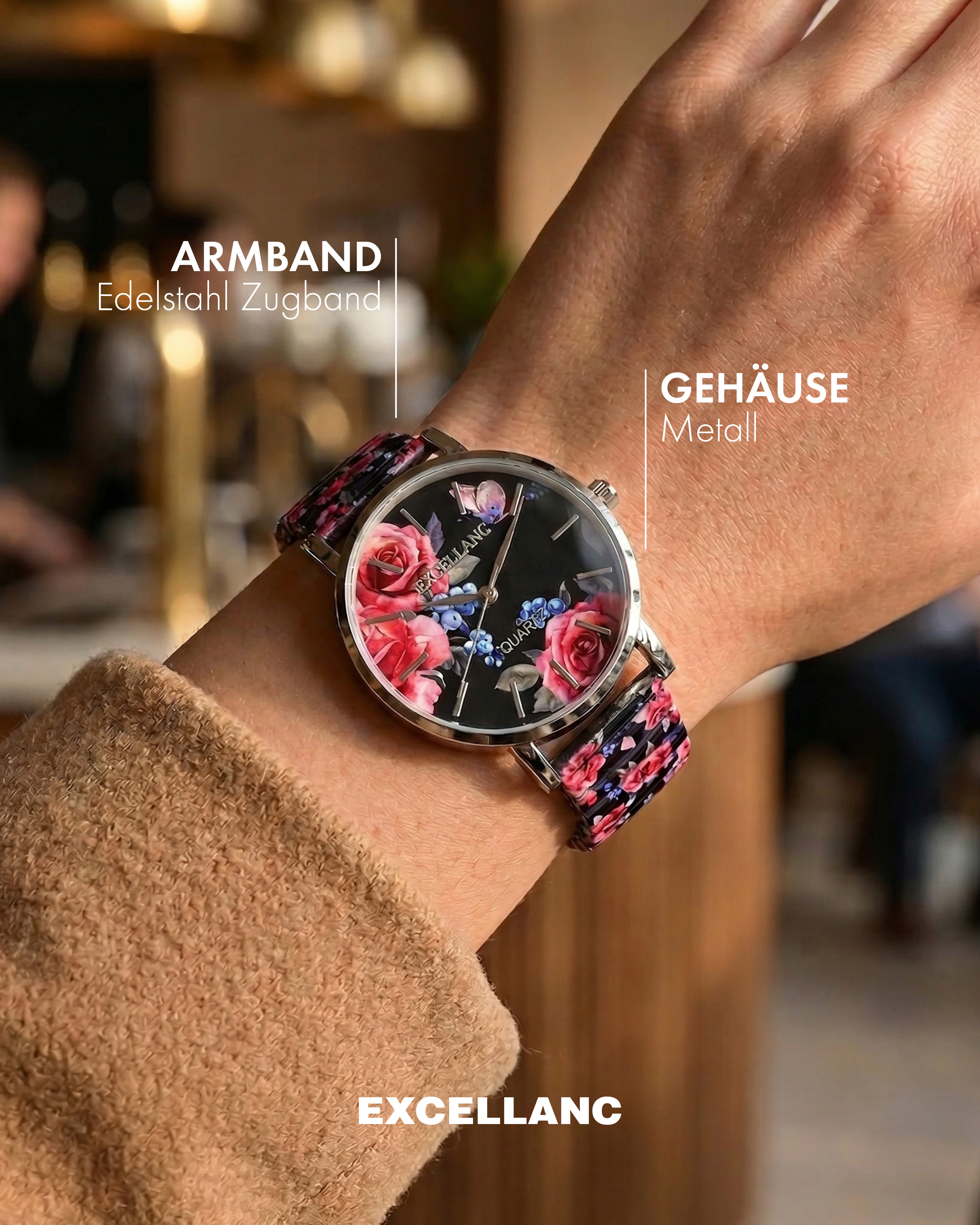 Excellanc Damenuhr mit Edelstahlzugband