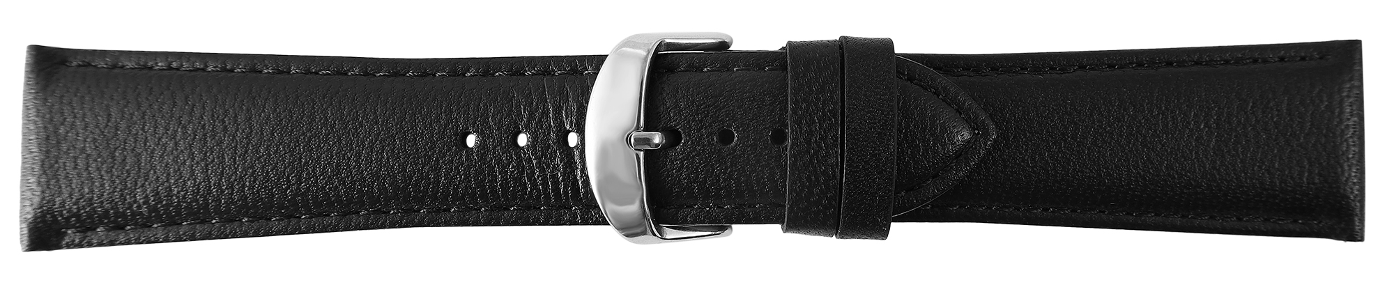 Gr 22 mm Uhrenarmband aus Echtleder in schwarz, genäht