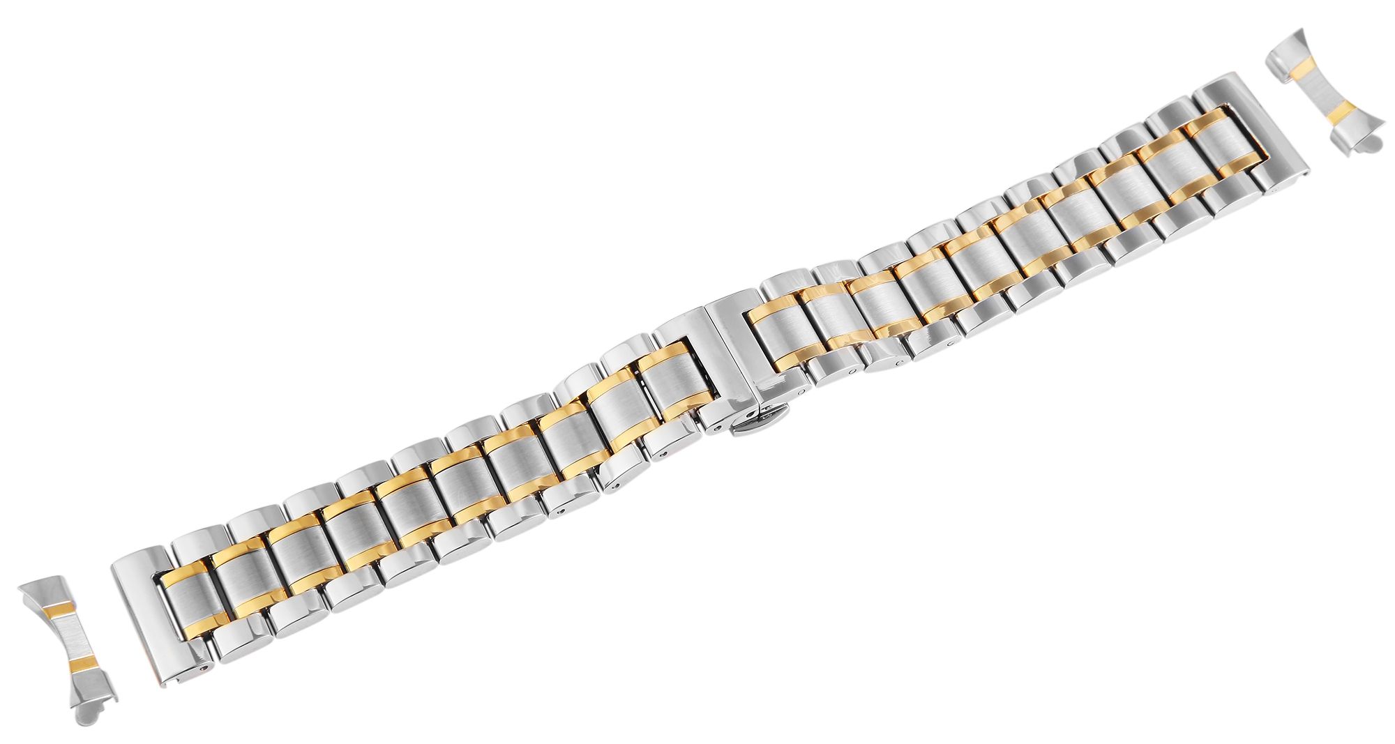 Edelstahl-Uhrenarmband, silber- und goldfarben, Butterfly-Faltschließe, 18 mm