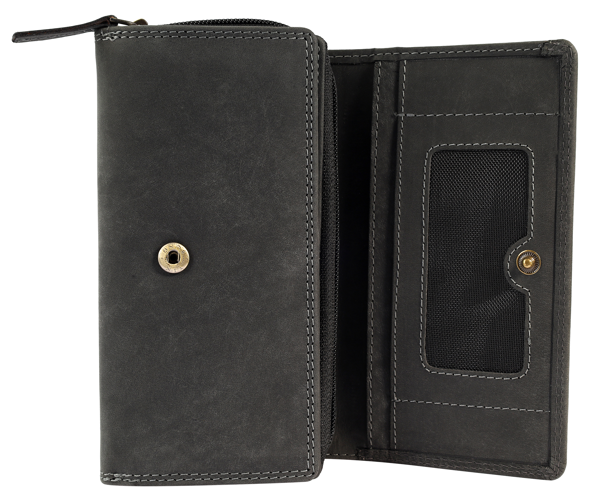 Leonardo Verrelli, Echtleder (Vintage) Damen Geldbörse, länglich & RFID, schwarz