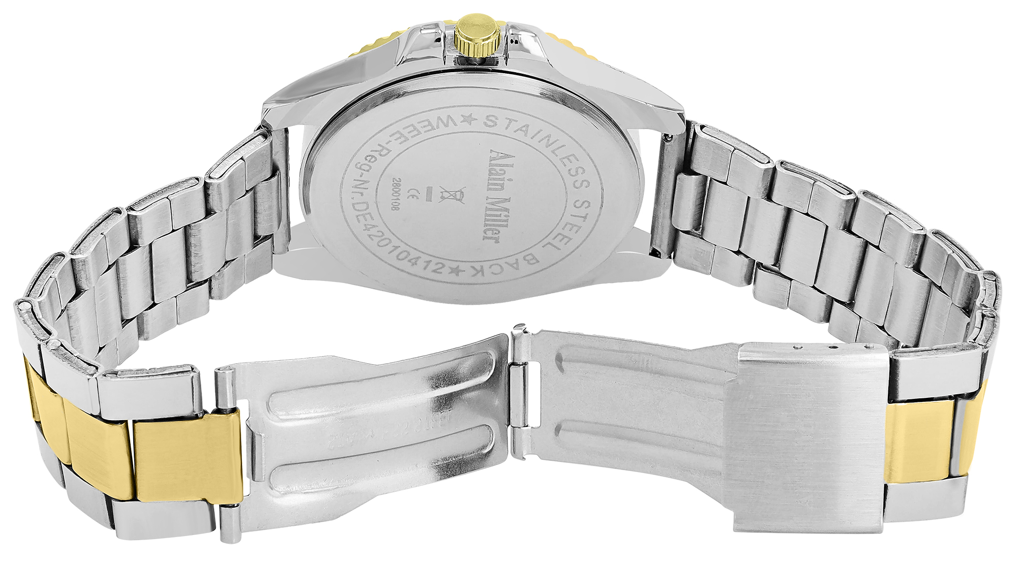 Alain Miller Herrenuhr mit Edelstahlarmband, Ø 39 mm, bicolor/ blau
