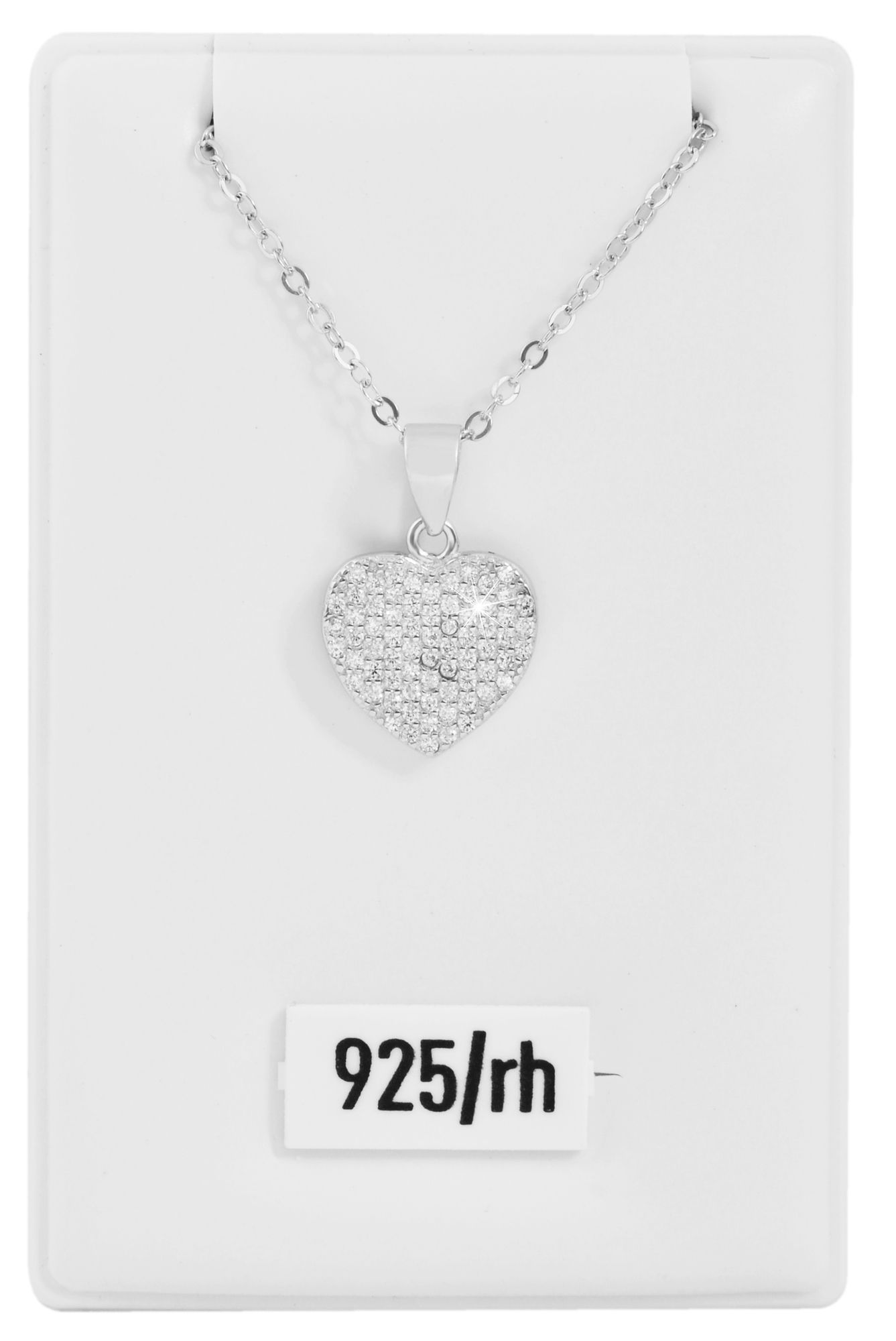 925/- Echt Silber Kette "Heli" mit Herz-Anhänger und Zirkoniabesatz, 43+5 cm, 925/rhodiniert