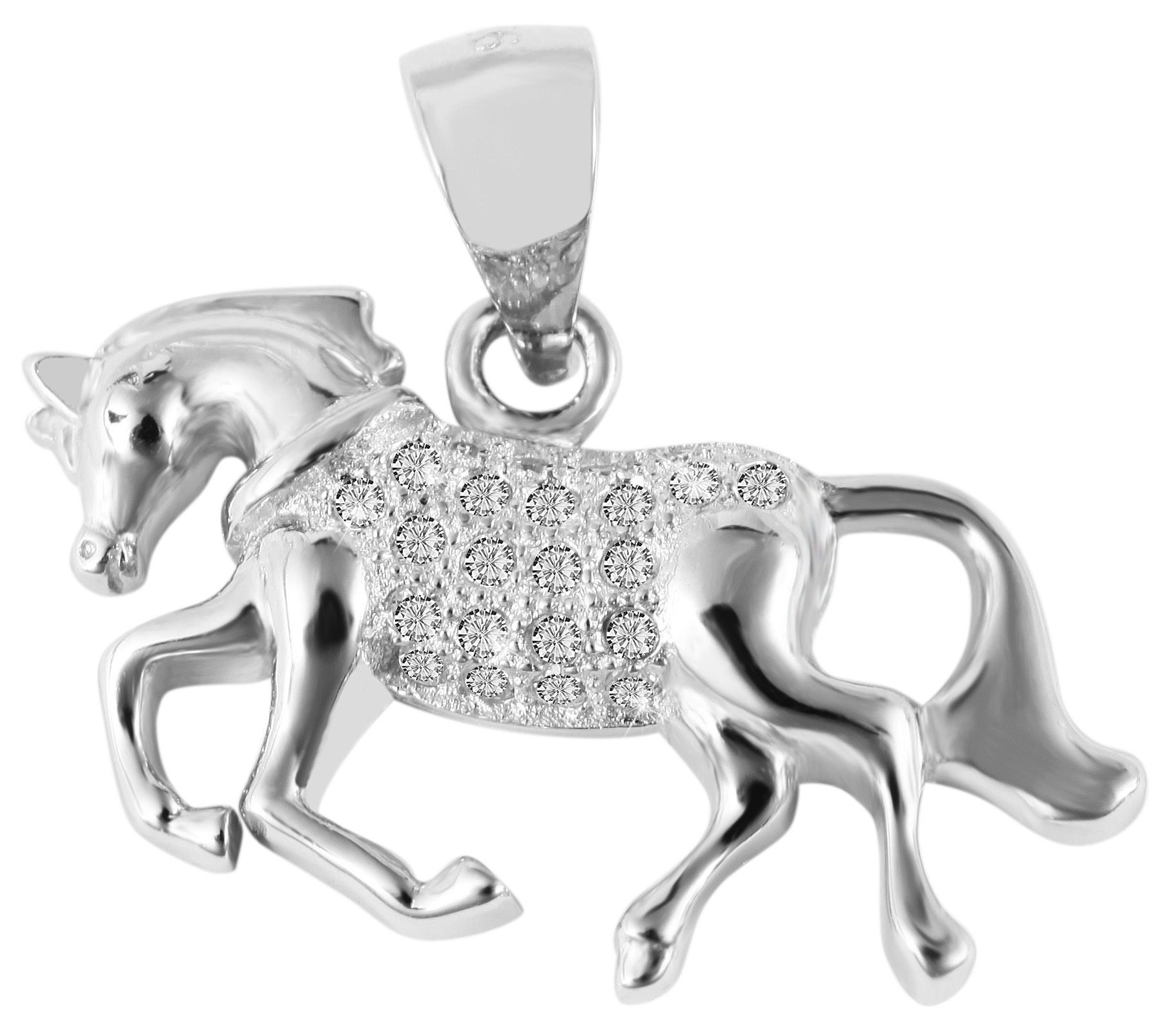 925/- Echt Silber Anhänger ohne Kette "Barbika", Pferd mit Zirkoniabesatz, 925/rhodiniert