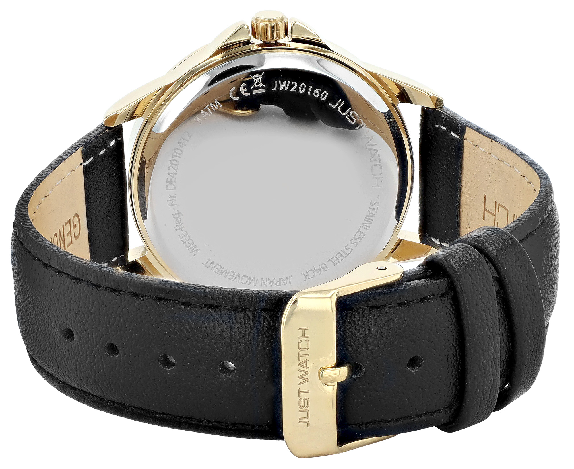 Just Watch "Bernard" Herrenuhr Ø 39 mm, Echtlederband, schwarz/ goldfarben/ weiß