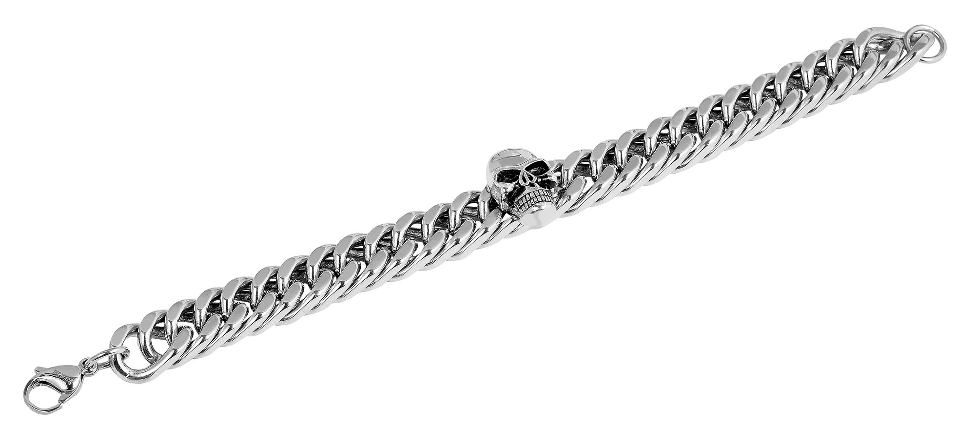 "Grayson" Edelstahl Panzerarmband mit Totenkopf, 24cm/ 13 mm
