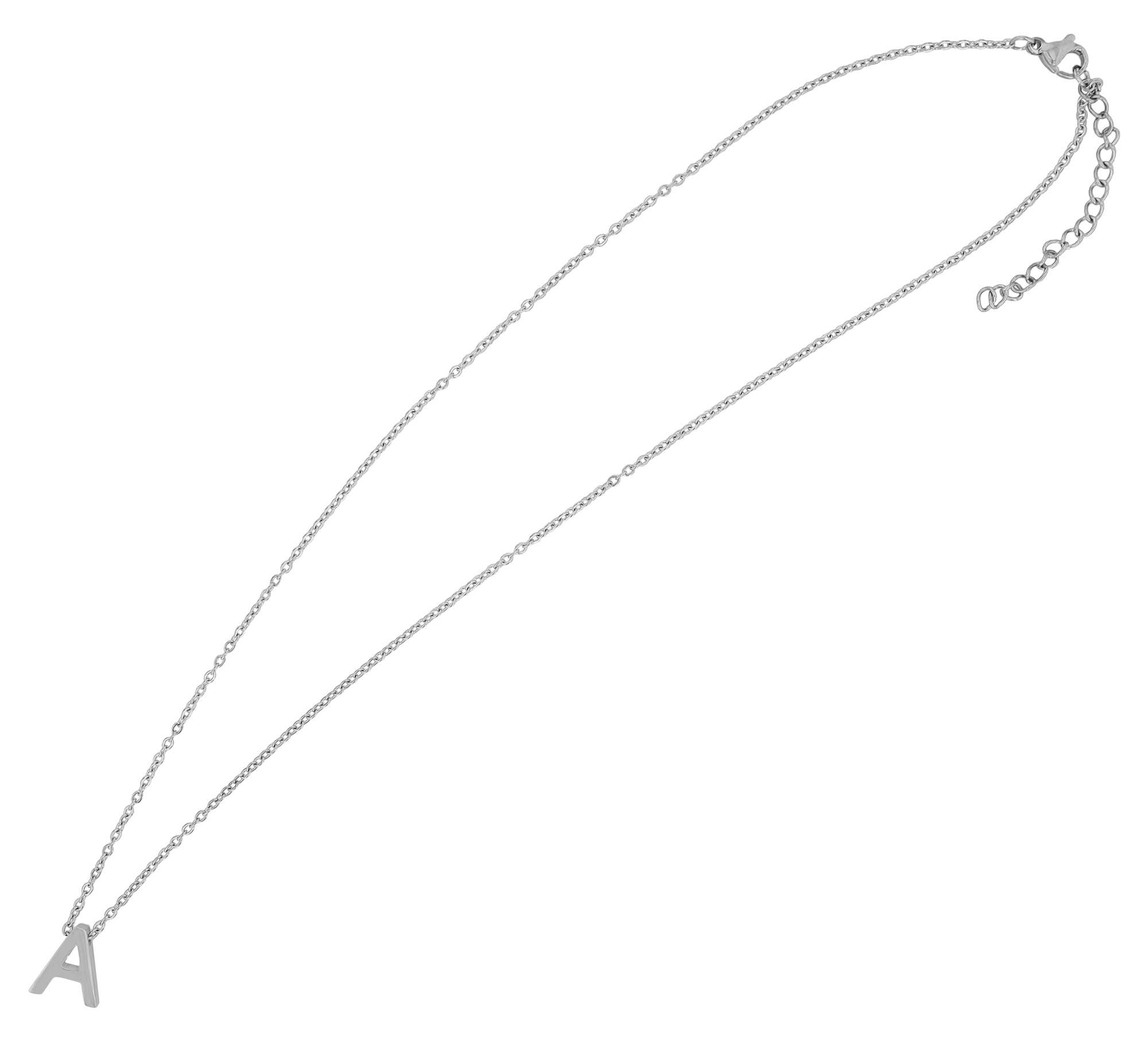 "Courrier" Edelstahlkette mit Initialen "A", silberfarben, 45 + 5 cm
