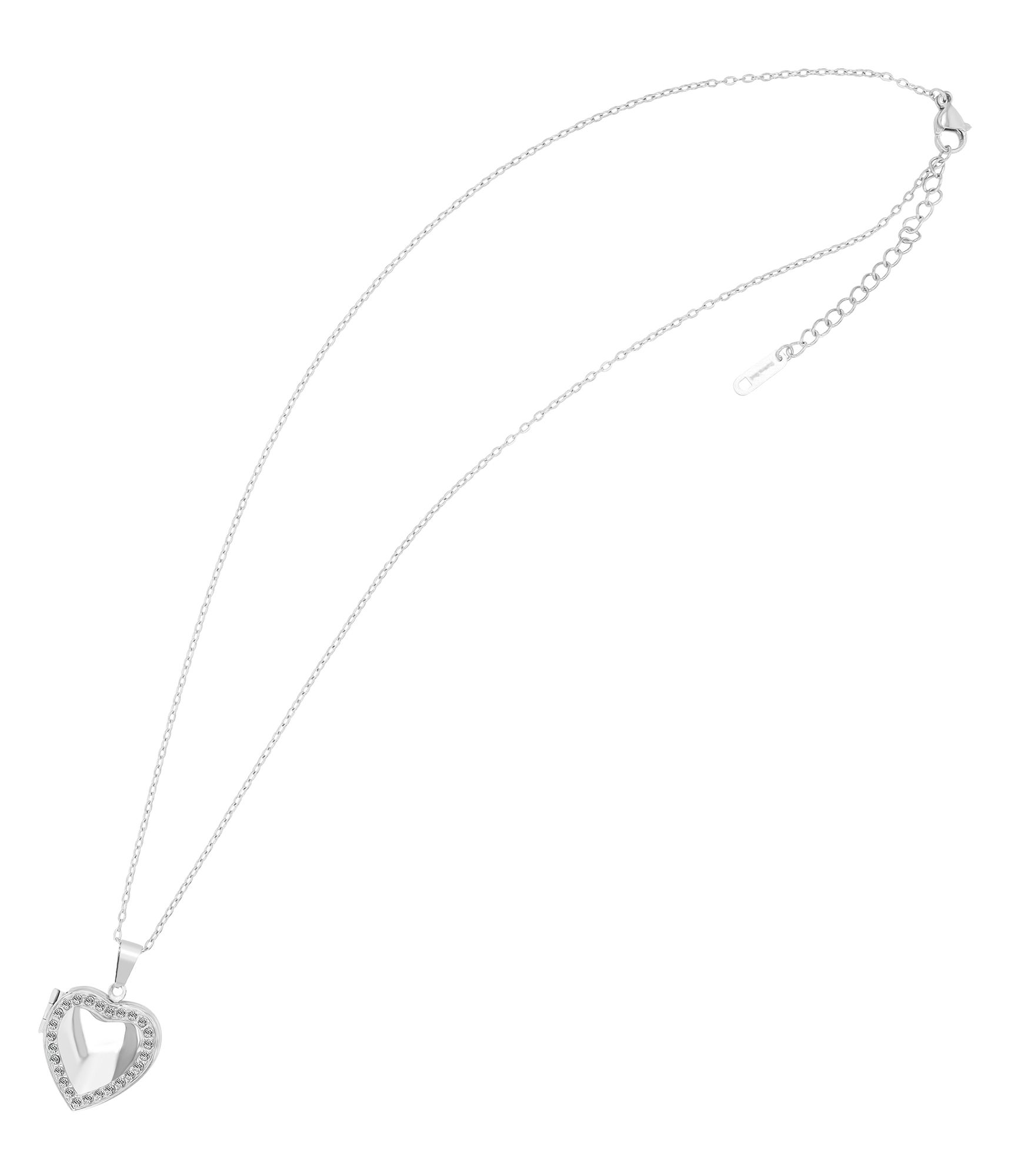 Akzent Medaillonkette aus Edelstahl, Herzform, 45+5 cm, silberfarben
