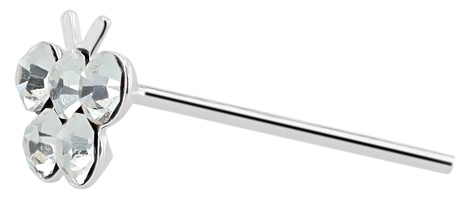 "Volla" I-förmiger Nasenstecker/ Nasenpiercing , 925/- Echt Silber, rhodiniert, Schmetterling, VE-20 Stück