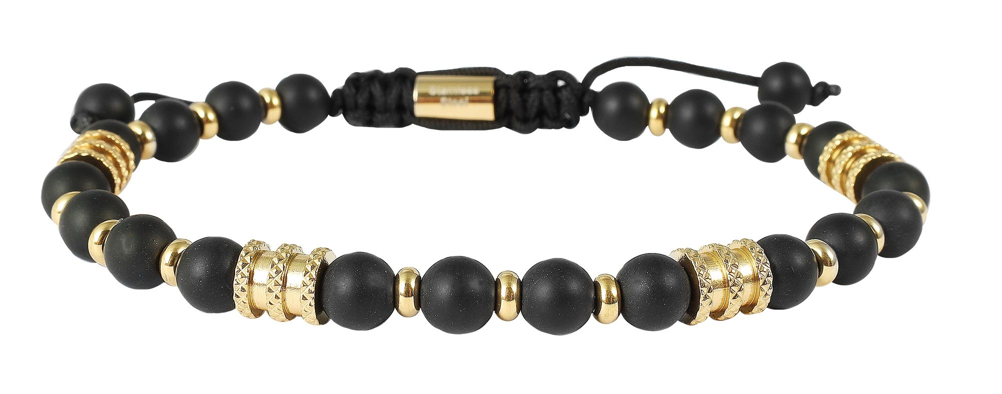 "Sten", Kugelarmband, Edelstahl & Onyx, Schiebeknoten, schwarz, 19 cm