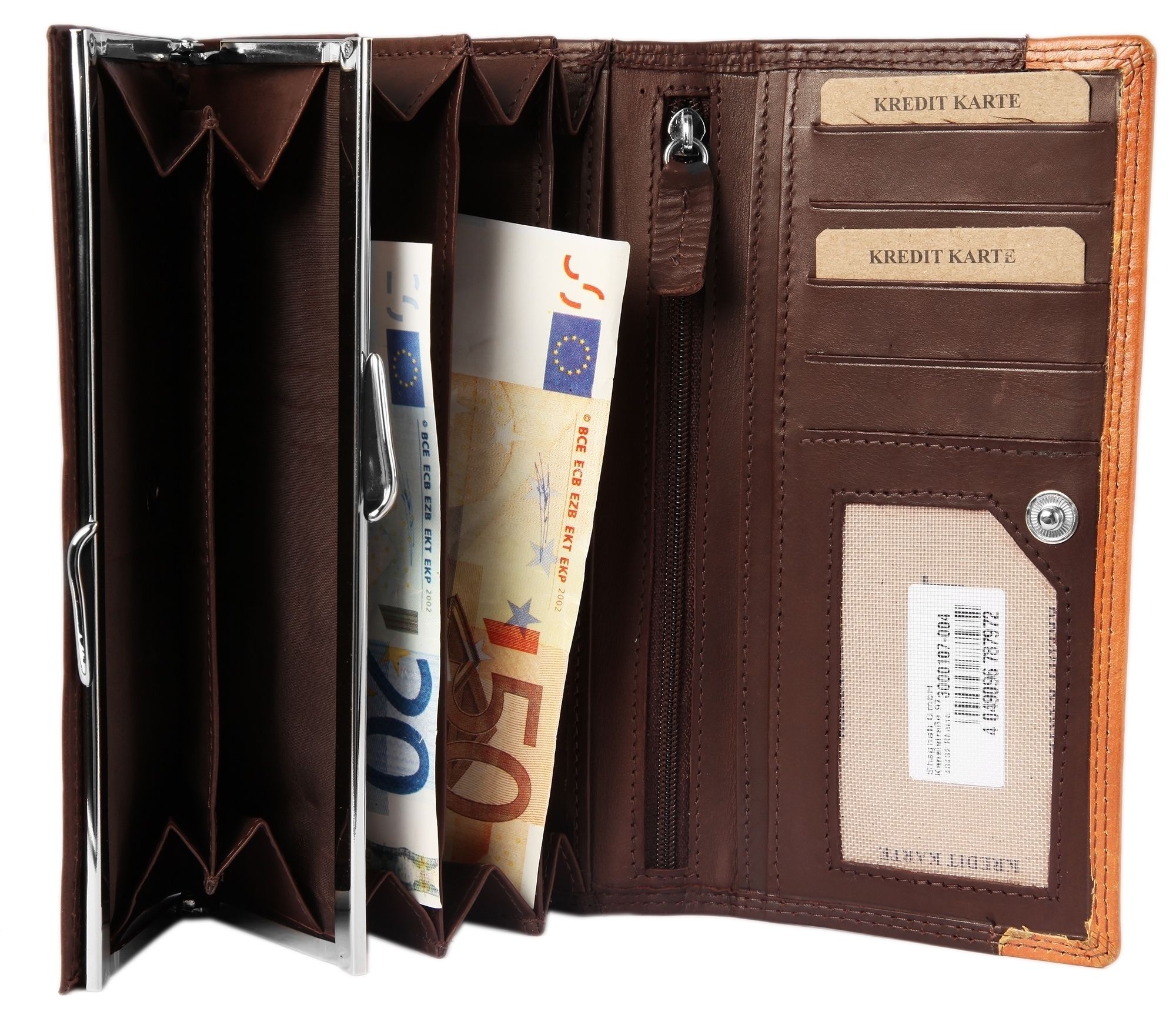 Akzent Echtledergeldbörse, RFID safe, braun/orangefarben