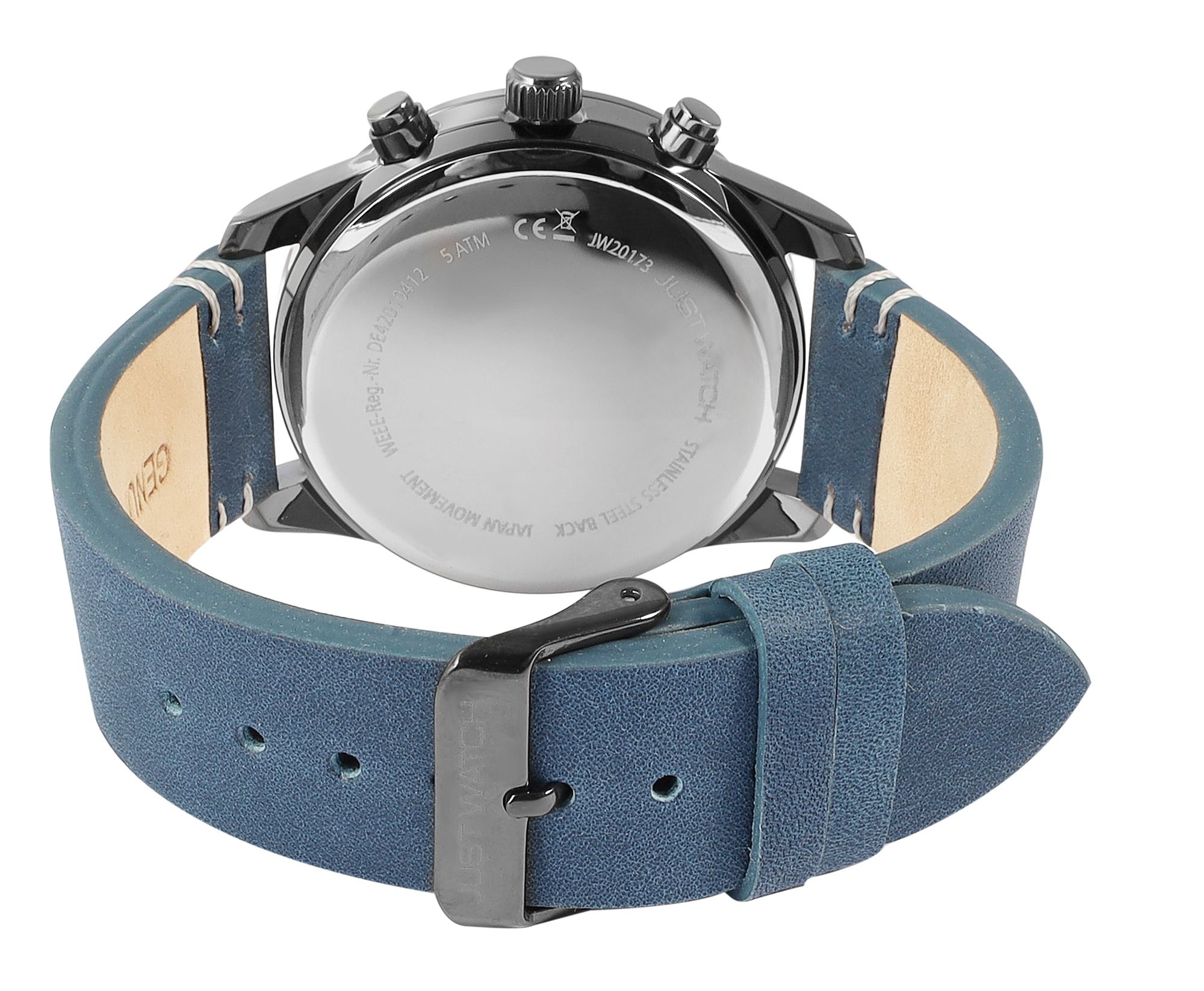 Just Watch Herrenchronograph, Lederarmband, 5 ATM, blau