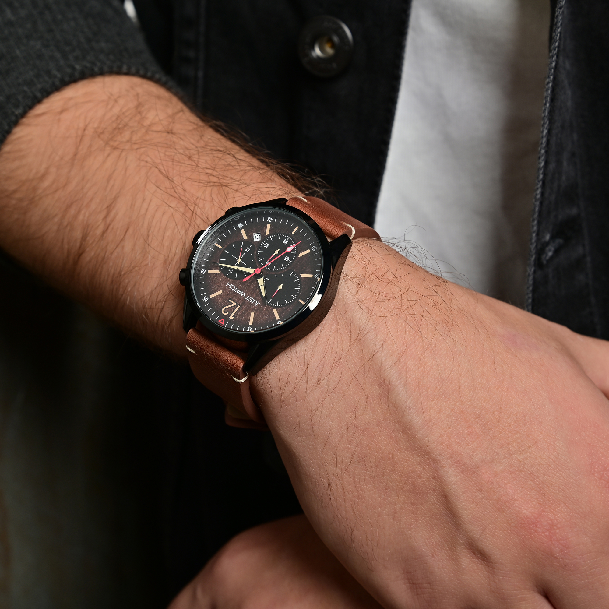 Just Watch Herrenchronograph "Theodor" mit Echtlederarmband, braun/schwarz