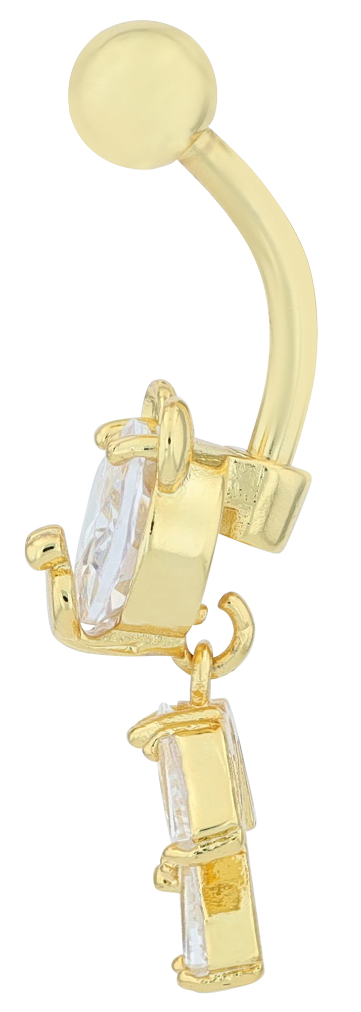 "Christine" Edelstahl-Bronze Bauchnabelpiercing, Stablänge 11 mm/ Stabstärke 2 mm, Bär, Zirkonia, goldfarben