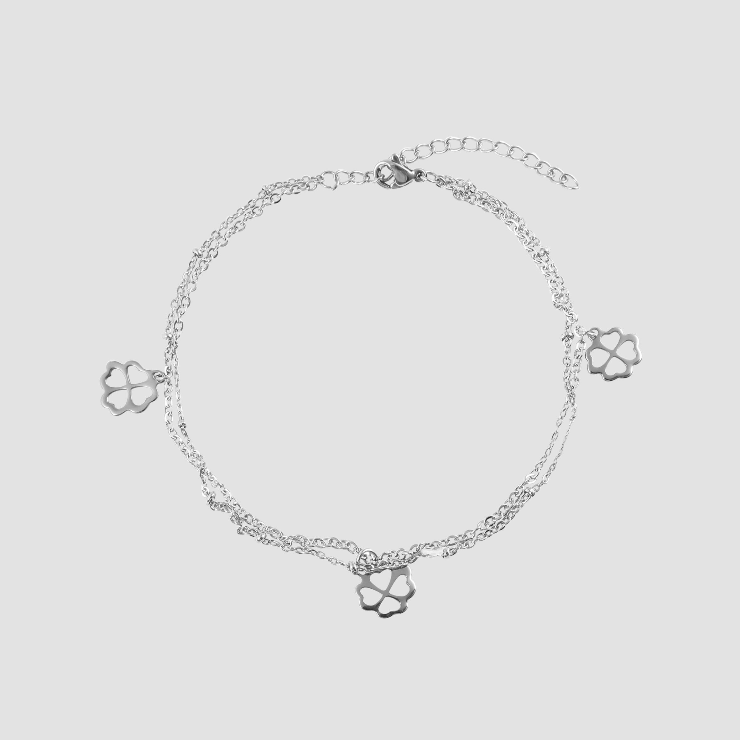 Akzent Edelstahl Fußkette, Kleeblatt, silberfarbig