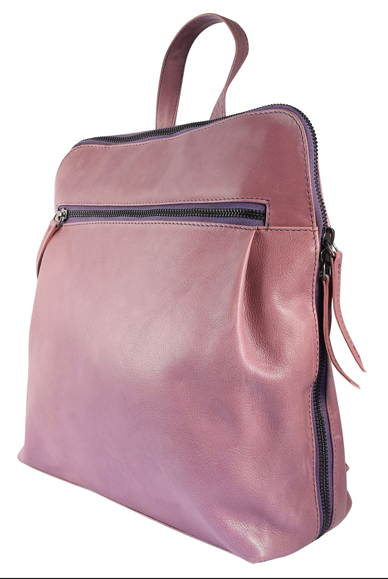 Leonardo Verrelli, Echtleder Rucksack/Tasche, Reißverschluss, verstellbare Riemen, rosa