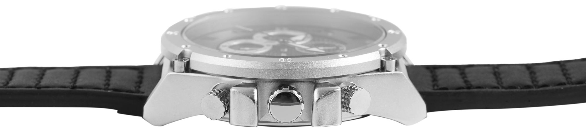 ELITE Herrenchronograph mit Echtlederarmband, schwarz/silberfarben