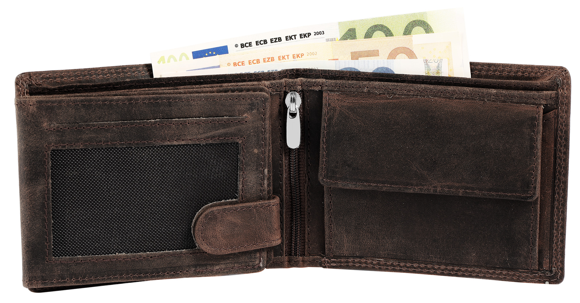 Akzent Echt Leder (Hunter-Leder) Geldbörse, RFID, Querformat, "Truck", dunkelbraun