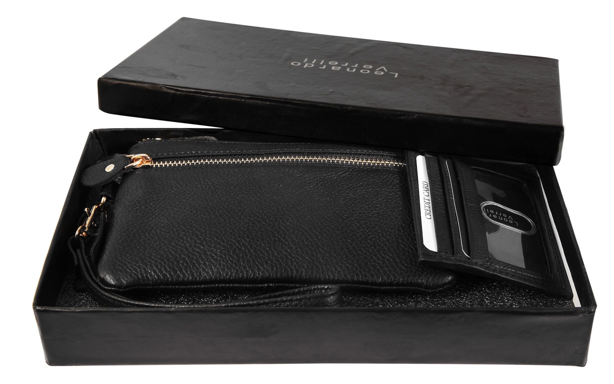 Leonardo Verrelli Geschenkset mit kleiner Handtasche und Kartenmäppchen, schwarz